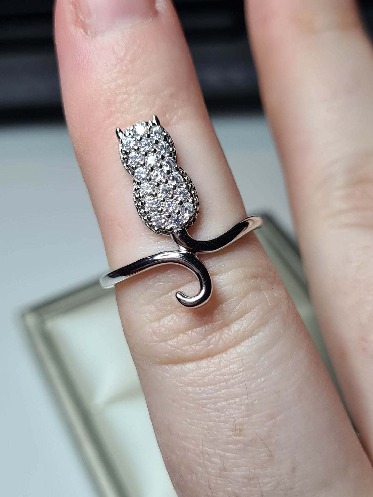 Simulated Diamond Cat Ring 925 Sterling Silver SIZE M