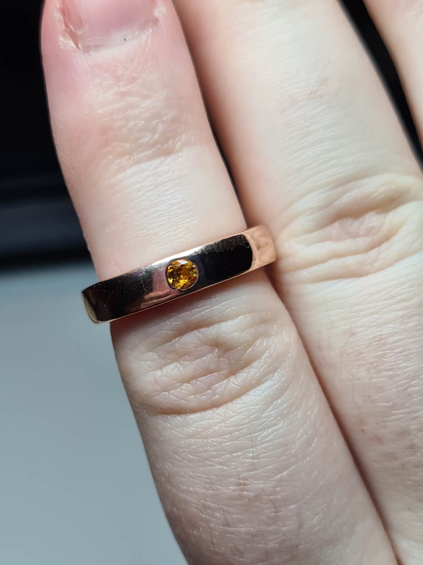 Citrine Band Ring in Rose Gold Overlay 925 Sterling Silver SIZE L