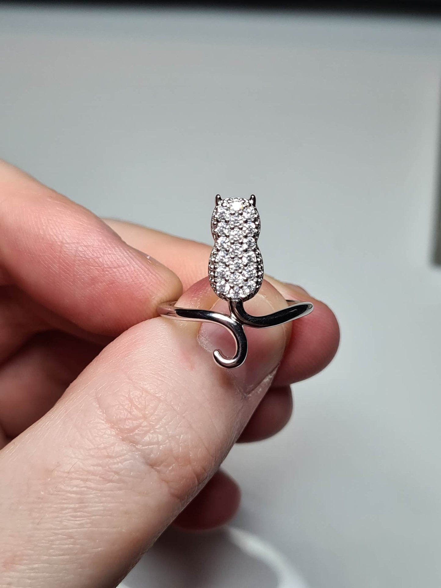 Simulated Diamond Cat Ring 925 Sterling Silver SIZE M