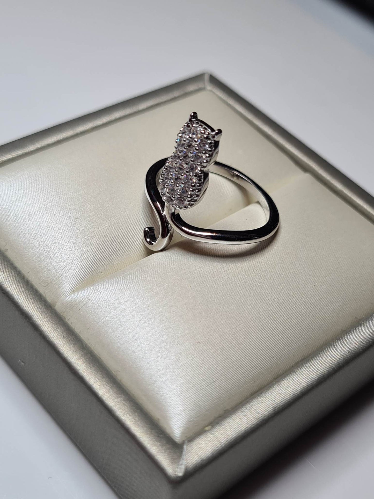 Simulated Diamond Cat Ring 925 Sterling Silver SIZE M