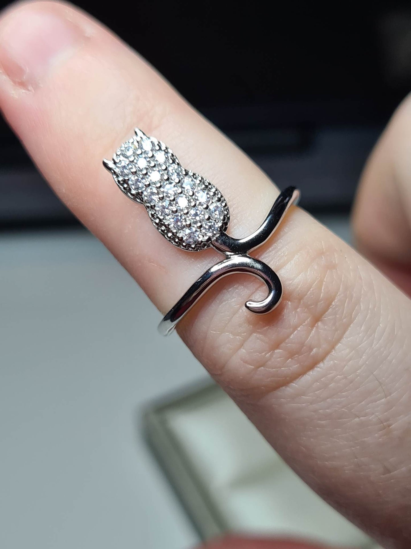 Simulated Diamond Cat Ring 925 Sterling Silver SIZE M