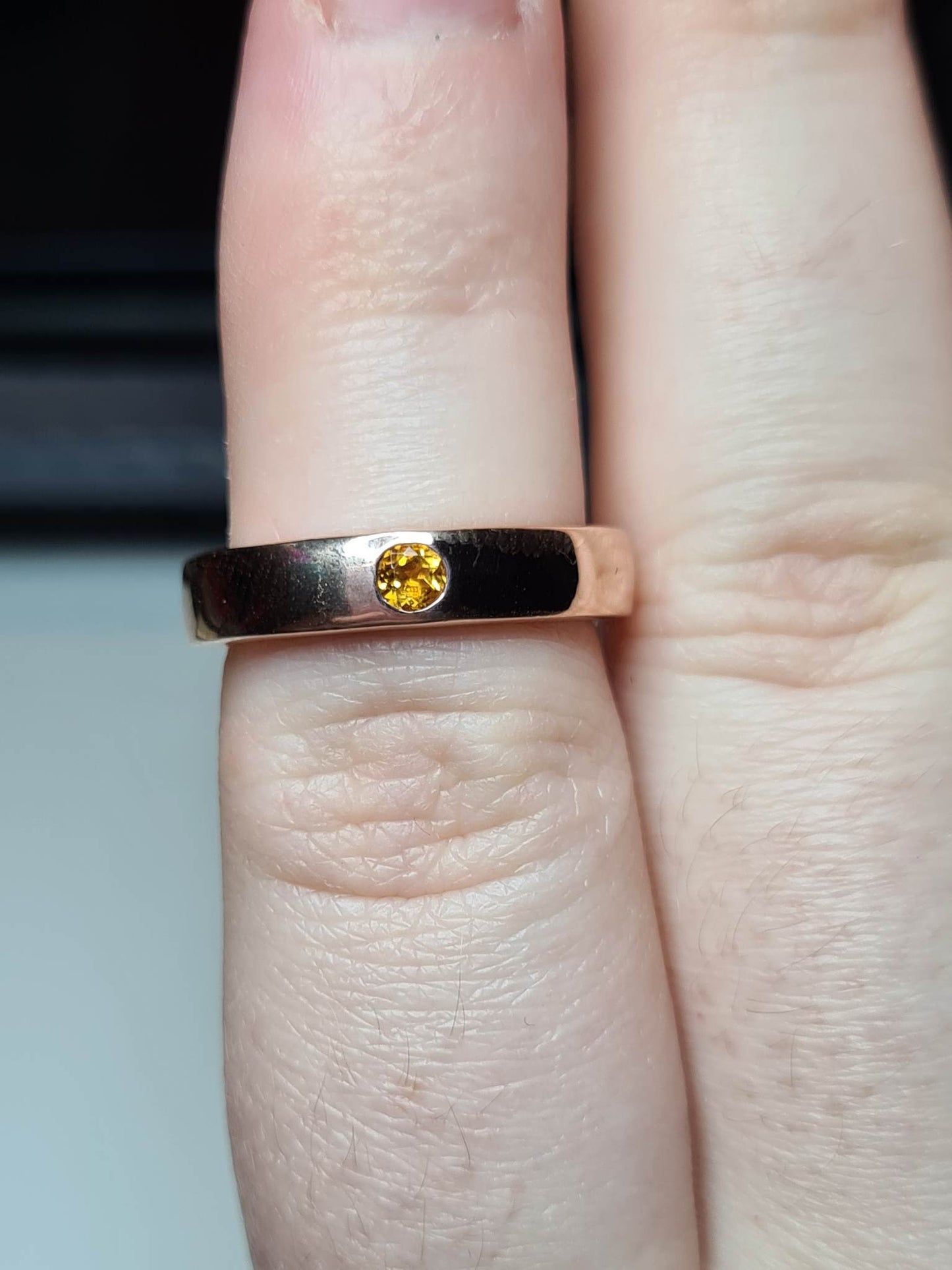 Citrine Band Ring in Rose Gold Overlay 925 Sterling Silver SIZE L