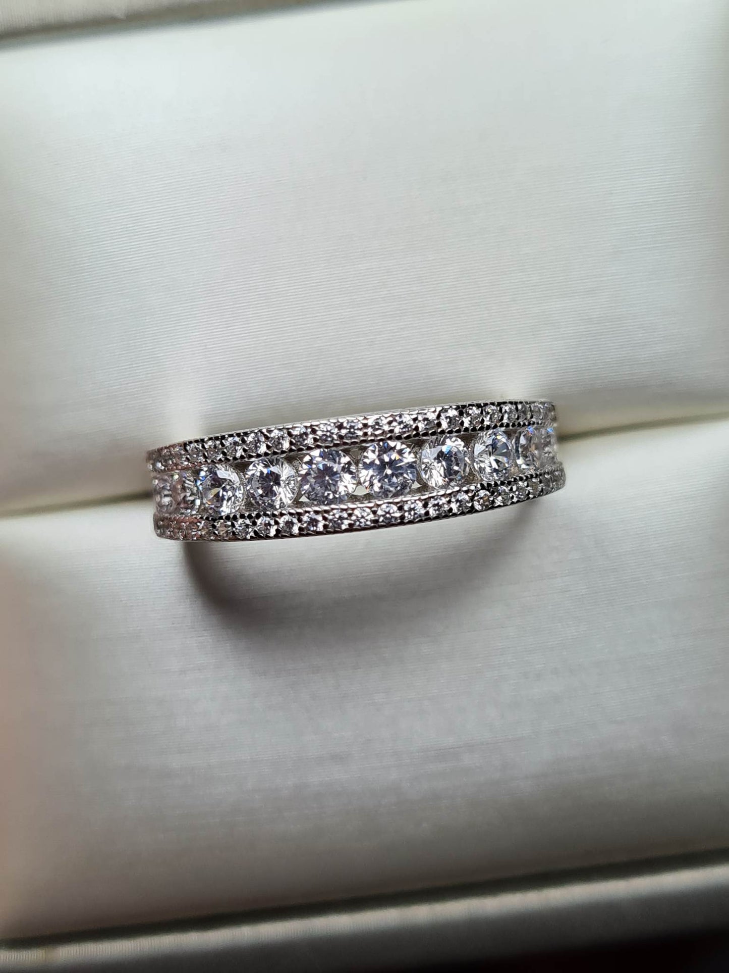 Simulated Diamond Half Eternity Band 925 Sterling Silver SIZE N