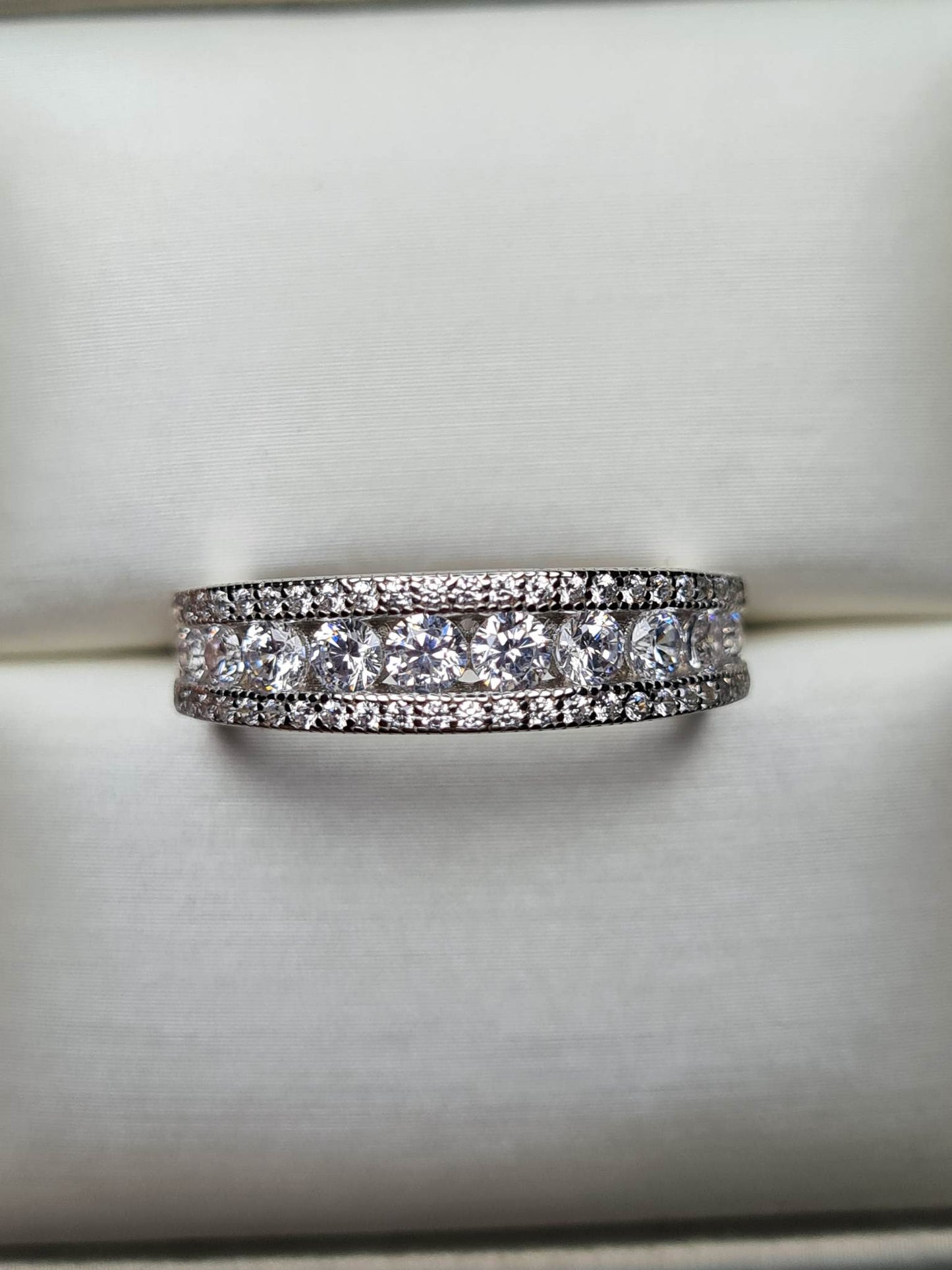 Simulated Diamond Half Eternity Band 925 Sterling Silver SIZE N