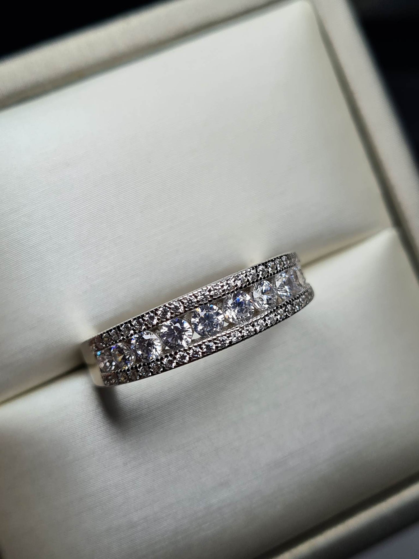 Simulated Diamond Half Eternity Band 925 Sterling Silver SIZE N