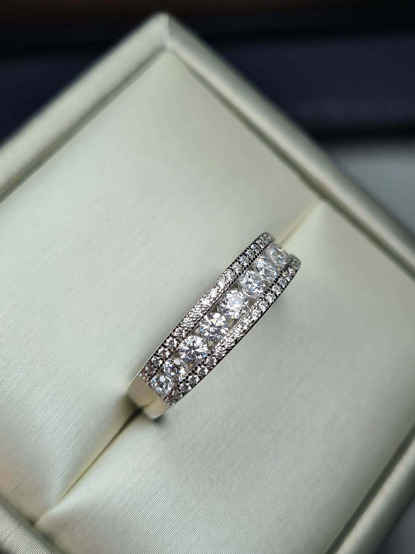 Simulated Diamond Half Eternity Band 925 Sterling Silver SIZE N