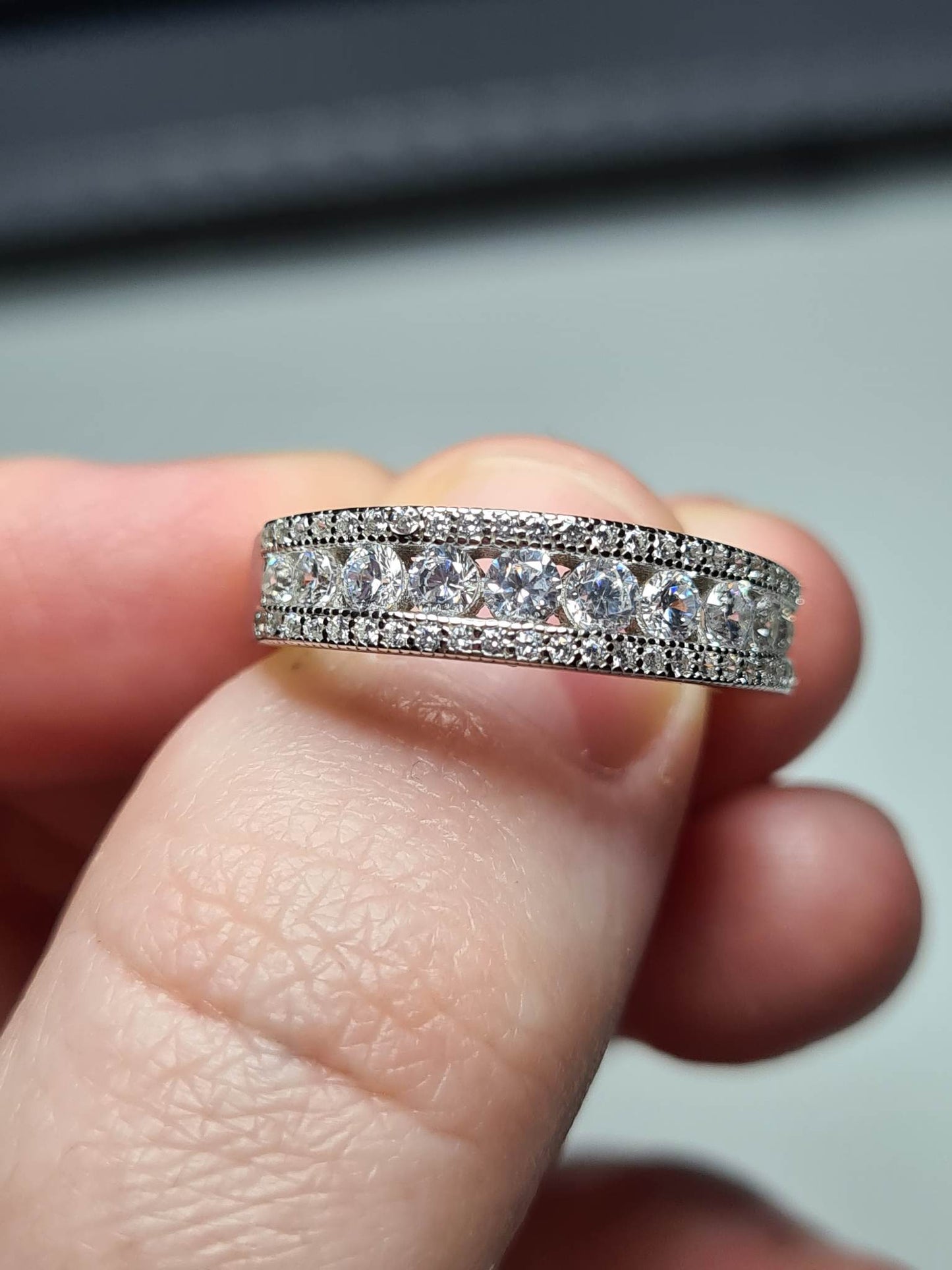 Simulated Diamond Half Eternity Band 925 Sterling Silver SIZE N