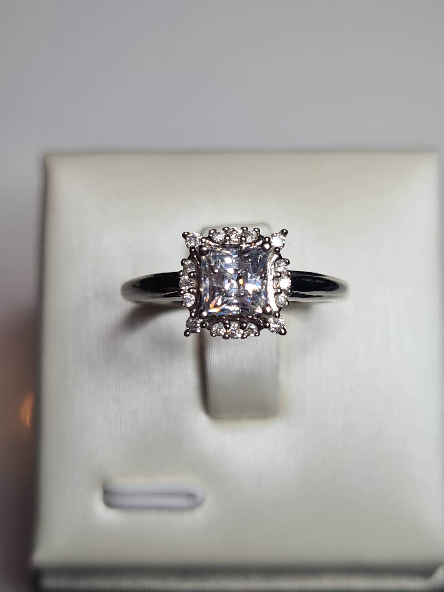 Swarovski Zirconia Princess Cut Halo Ring Sterling Silver SIZE M