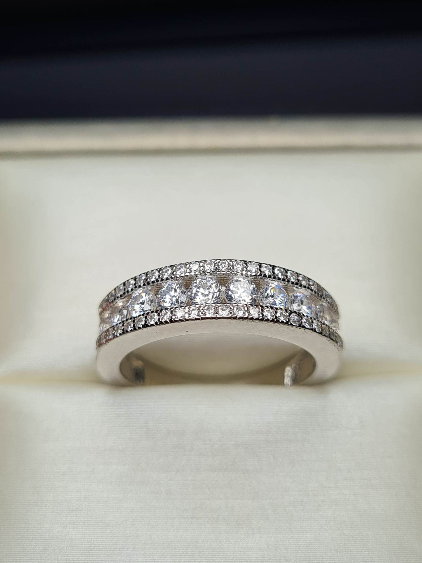 Simulated Diamond Half Eternity Band 925 Sterling Silver SIZE N