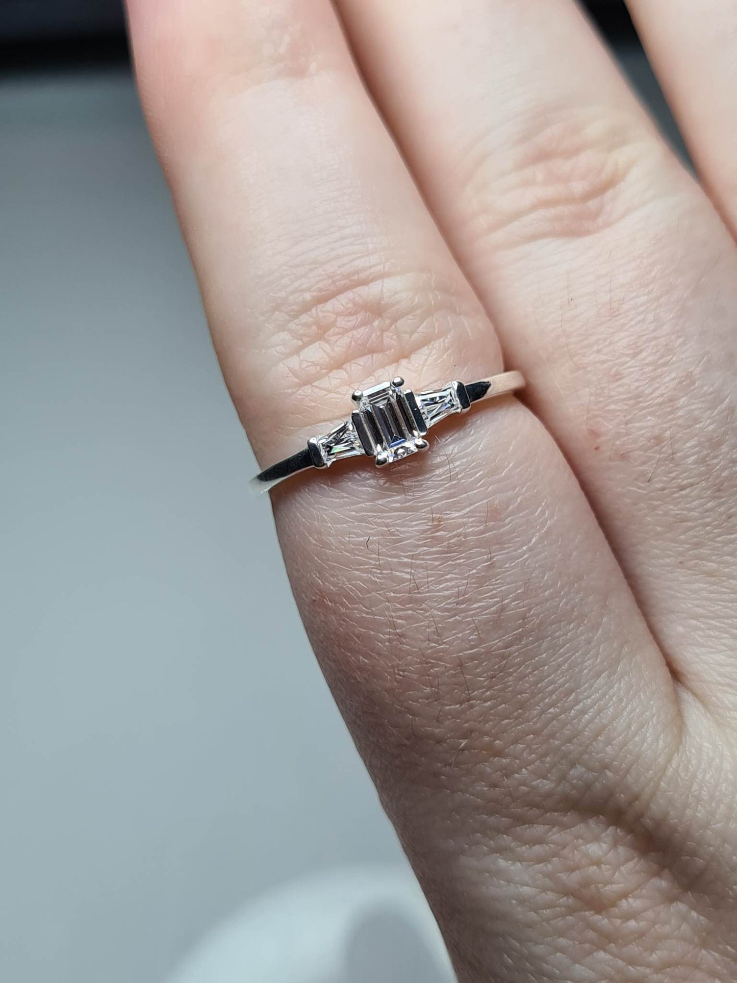 Swarovski Zirconia Octagon and taper baguette cut Ring Sterling Silver SIZES N , Q