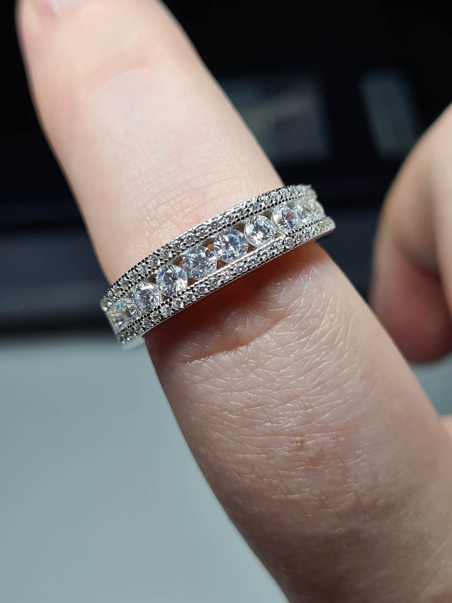 Simulated Diamond Half Eternity Band 925 Sterling Silver SIZE N