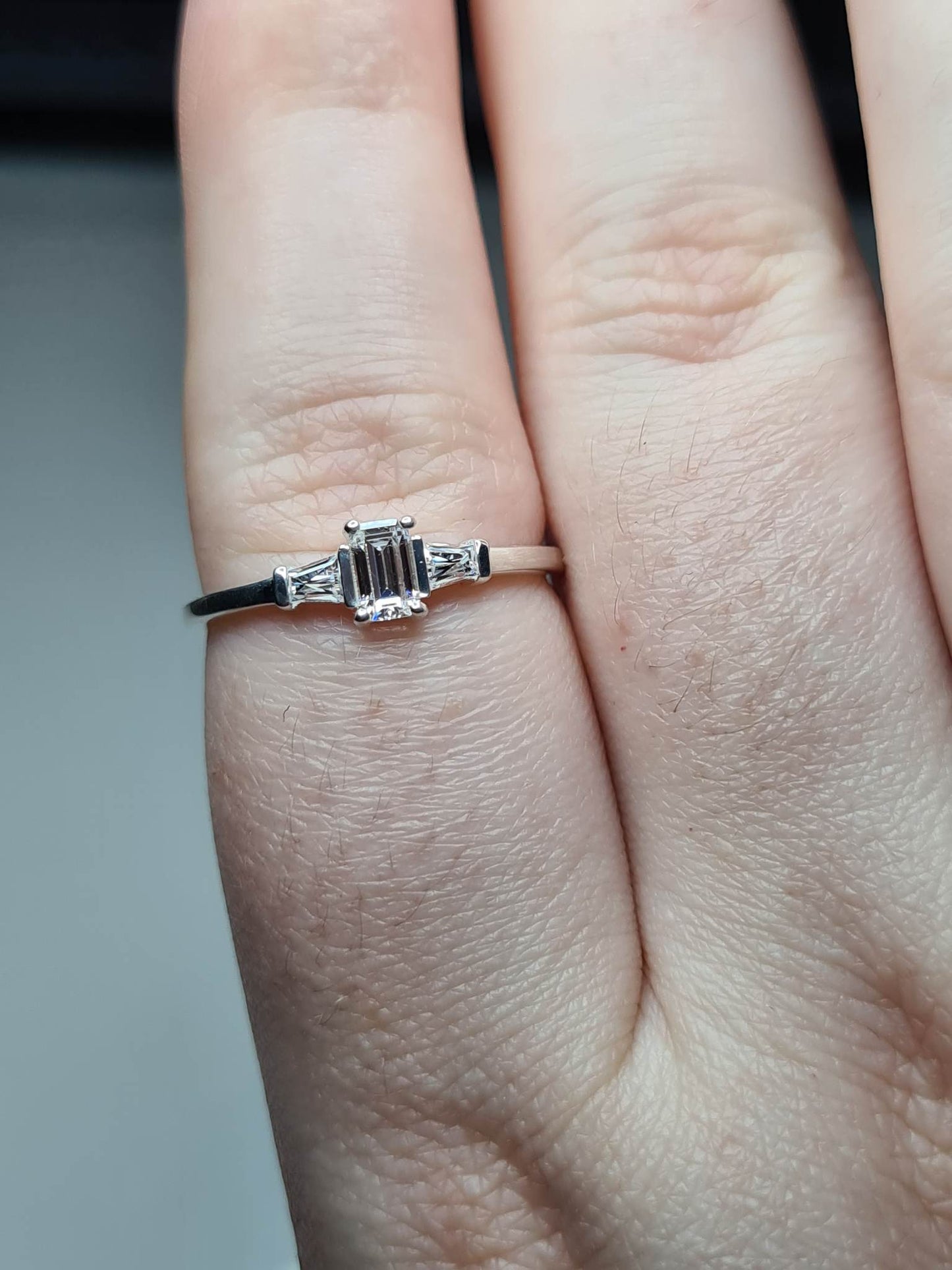 Swarovski Zirconia Octagon and taper baguette cut Ring Sterling Silver SIZES N , Q