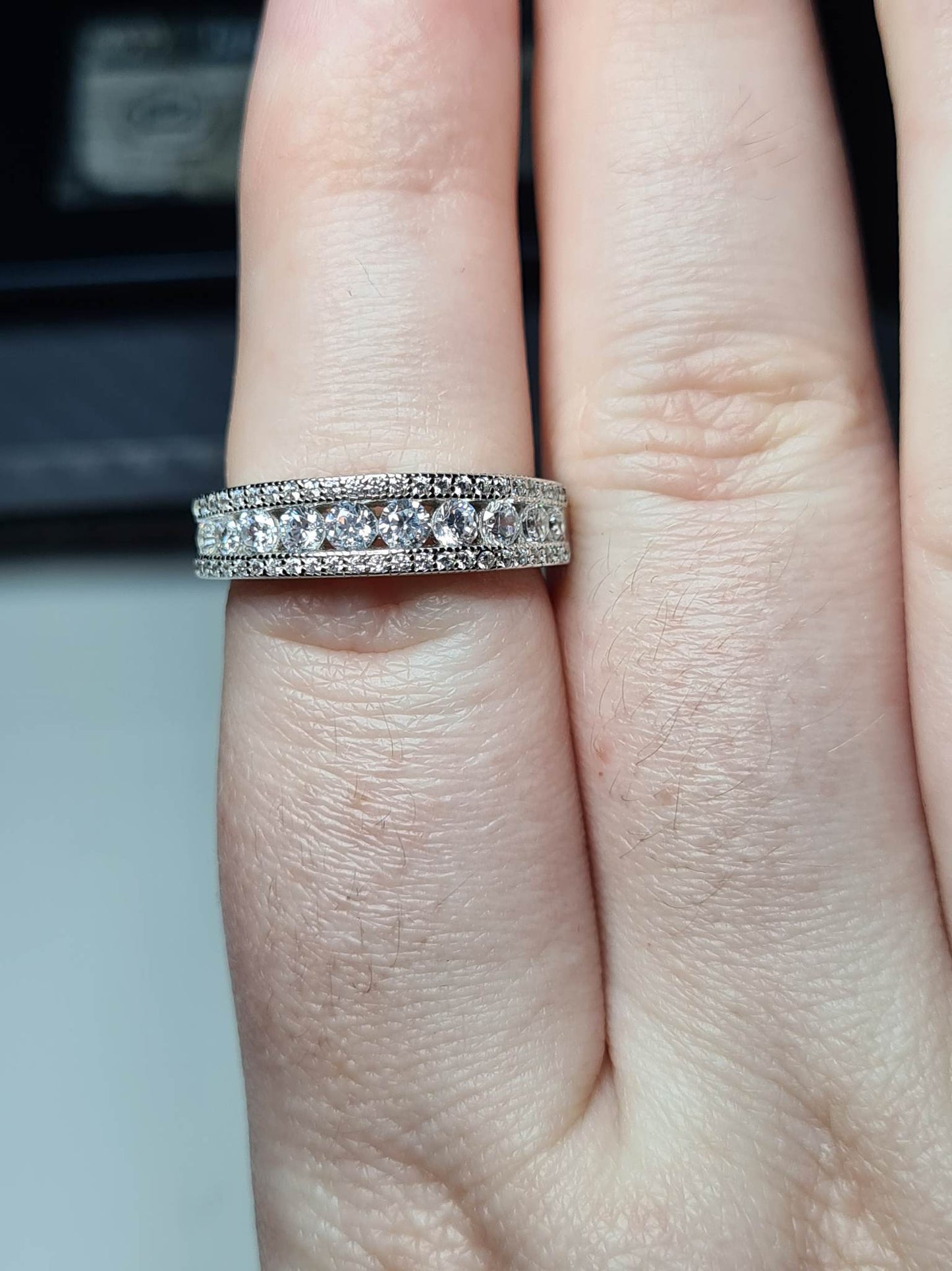 Simulated Diamond Half Eternity Band 925 Sterling Silver SIZE N