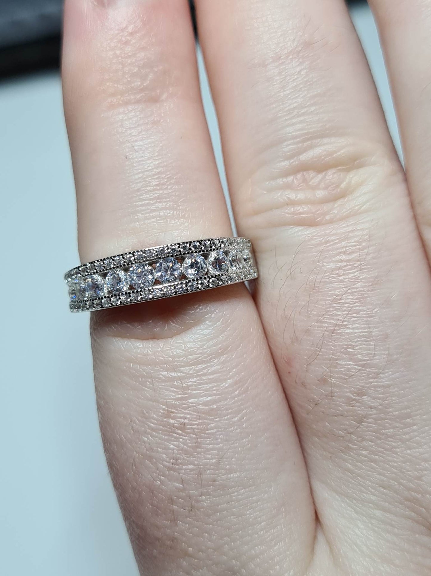 Simulated Diamond Half Eternity Band 925 Sterling Silver SIZE N