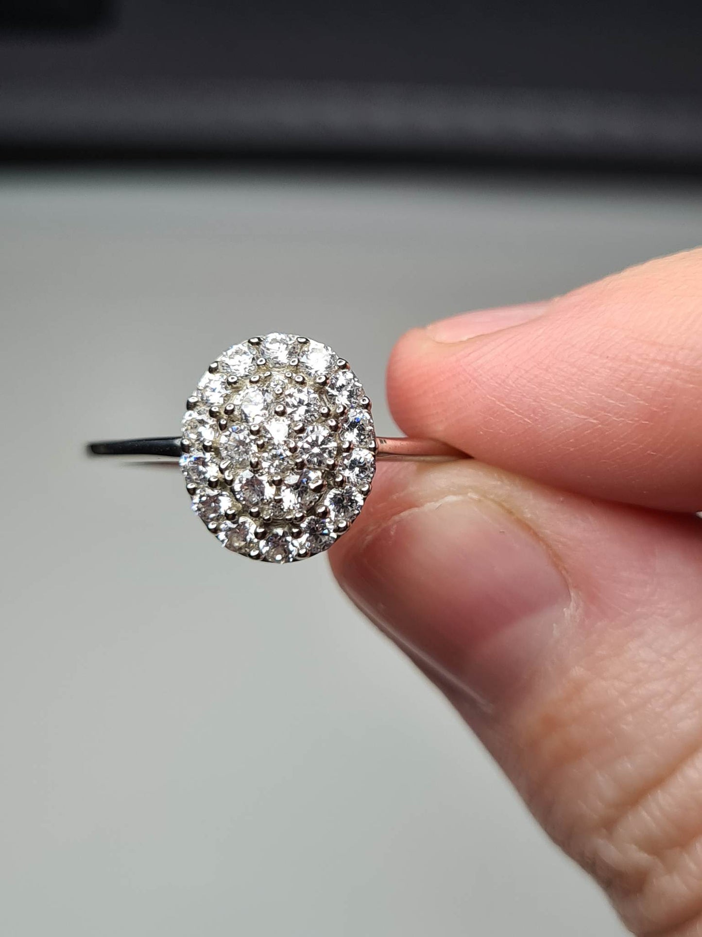 Swarovski Zirconia Cluster Halo Ring Sterling Silver SIZE S