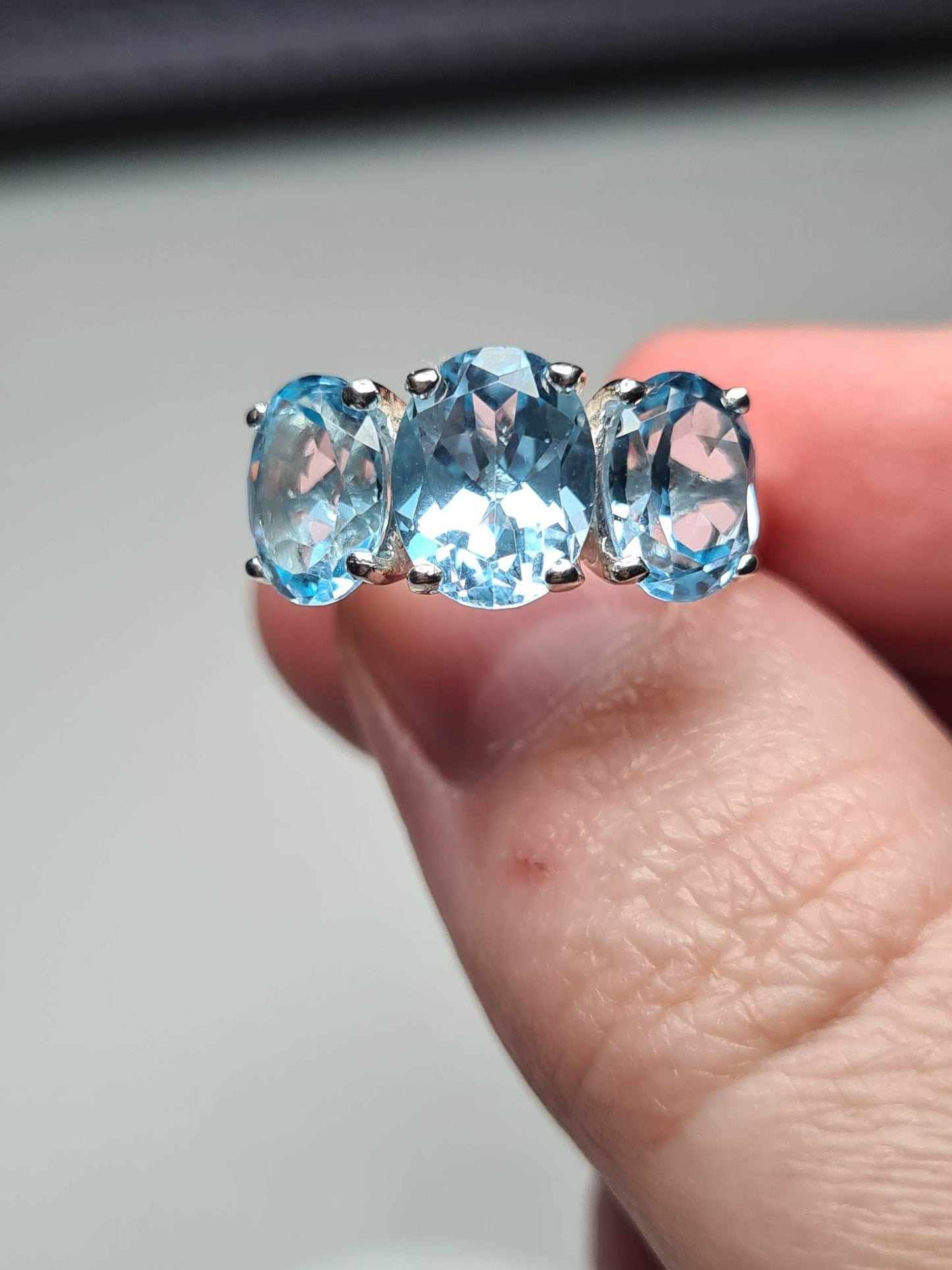 Sky Blue Topaz Trilogy Ring 925 sterling silver SIZE L