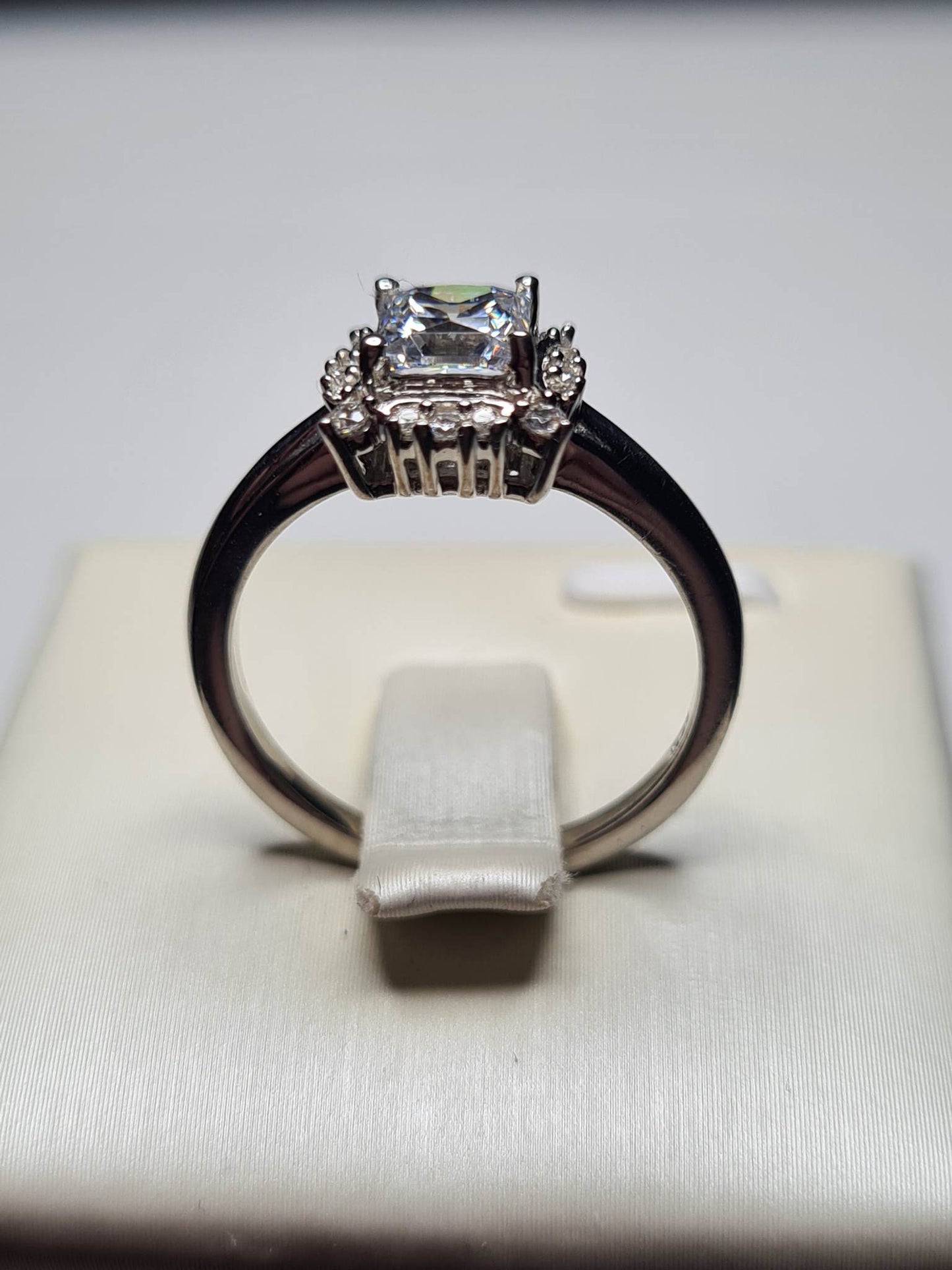 Swarovski Zirconia Princess Cut Halo Ring Sterling Silver SIZE M