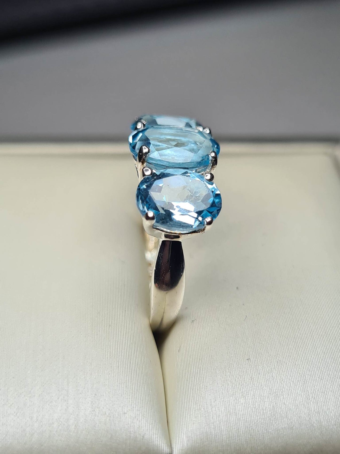 Sky Blue Topaz Trilogy Ring 925 sterling silver SIZE L