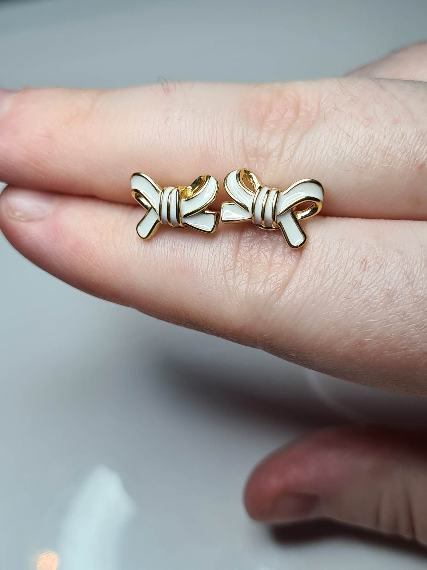 Bow Enamelled Stud Earrings in 14K Gold Plated Sterling Silver