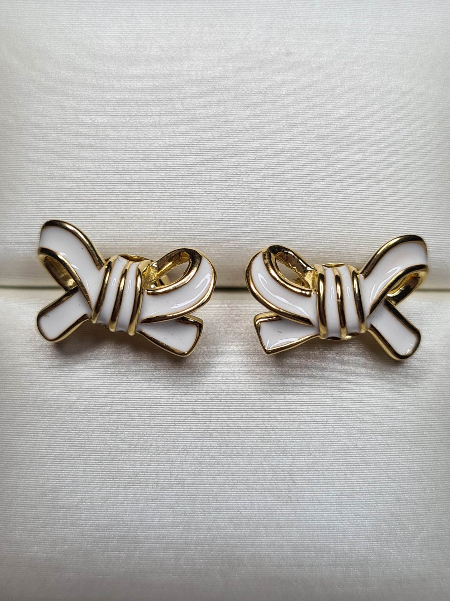 Bow Enamelled Stud Earrings in 14K Gold Plated Sterling Silver
