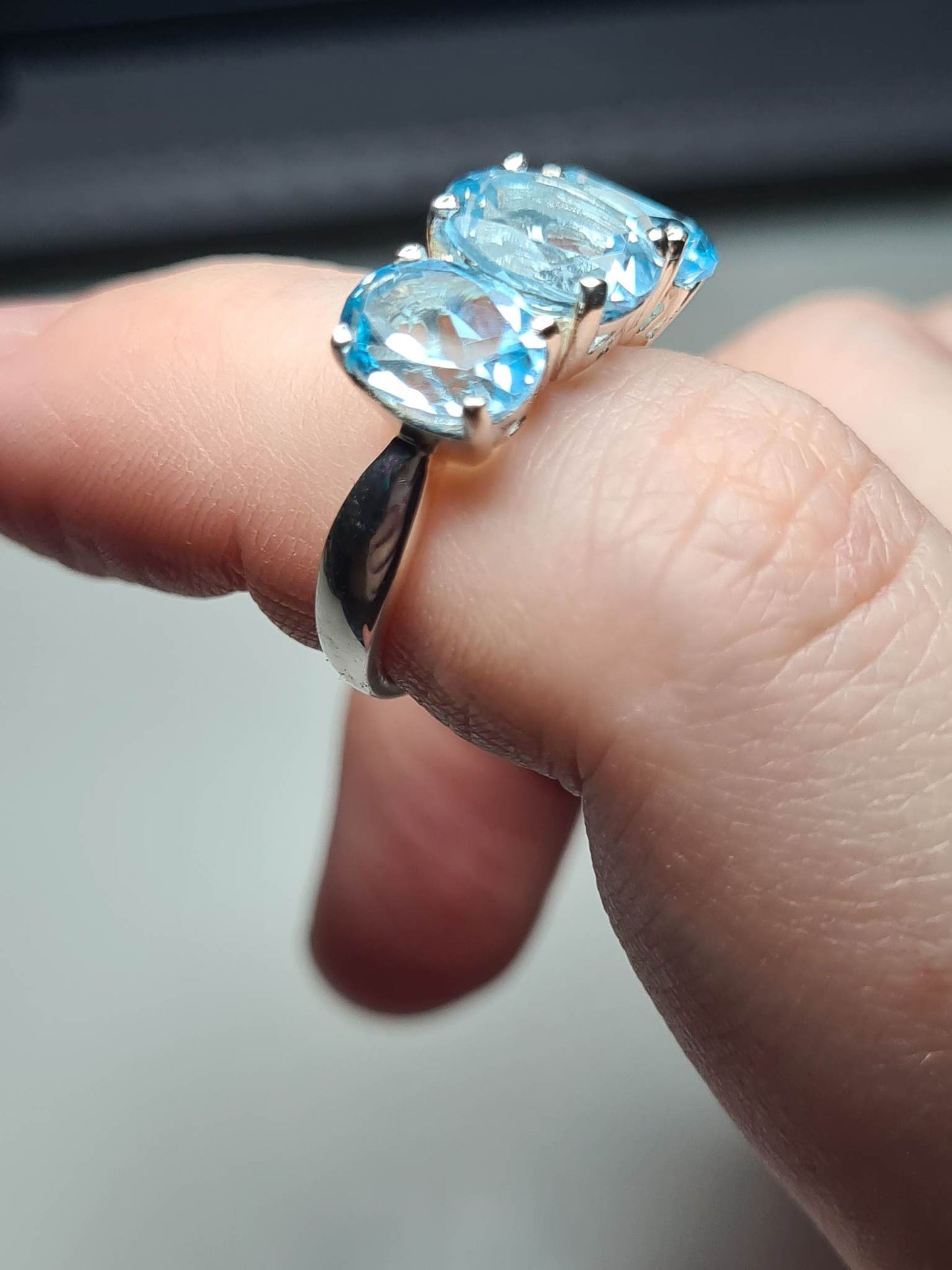 Sky Blue Topaz Trilogy Ring 925 sterling silver SIZE L