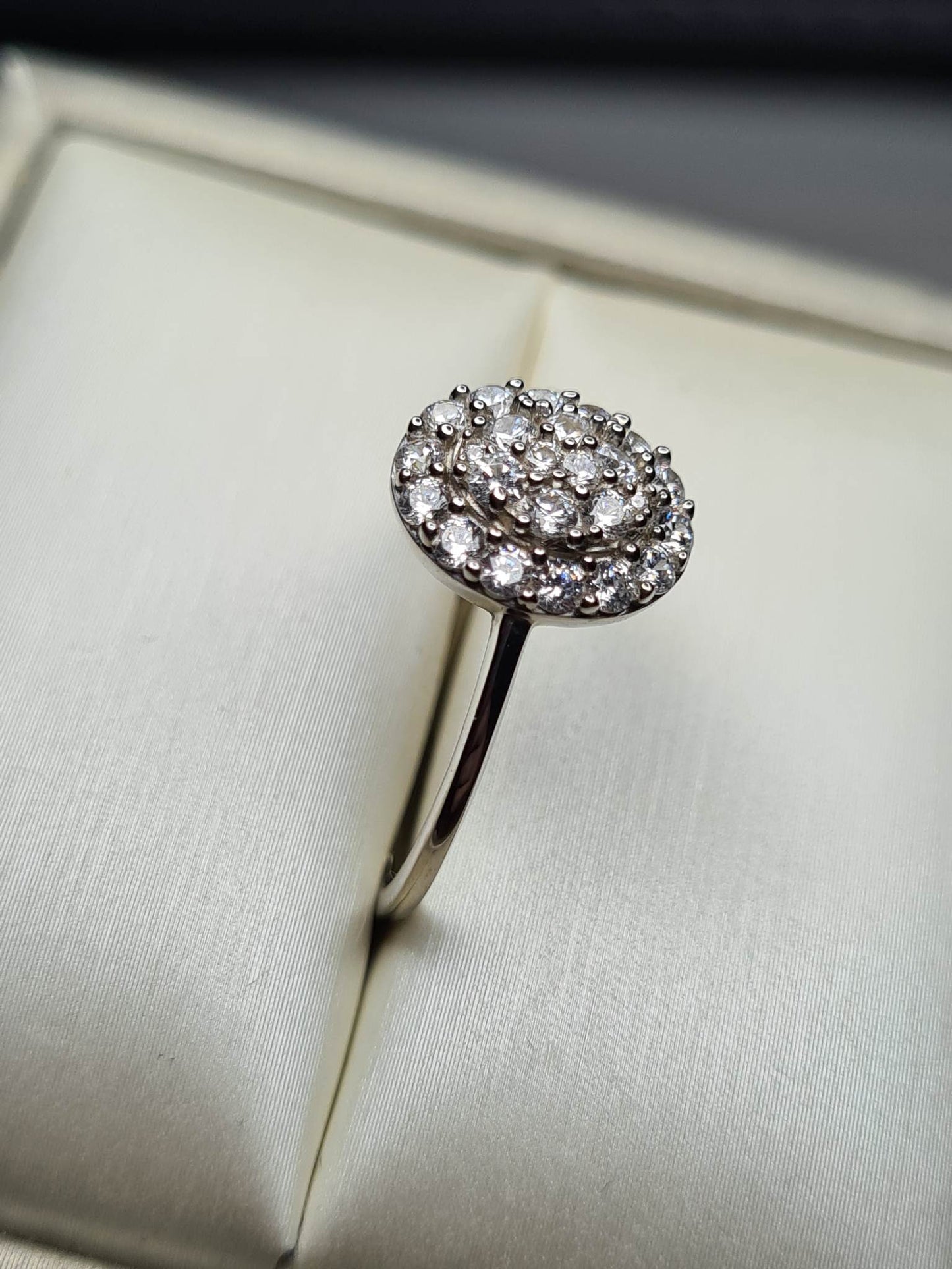 Swarovski Zirconia Cluster Halo Ring Sterling Silver SIZE S