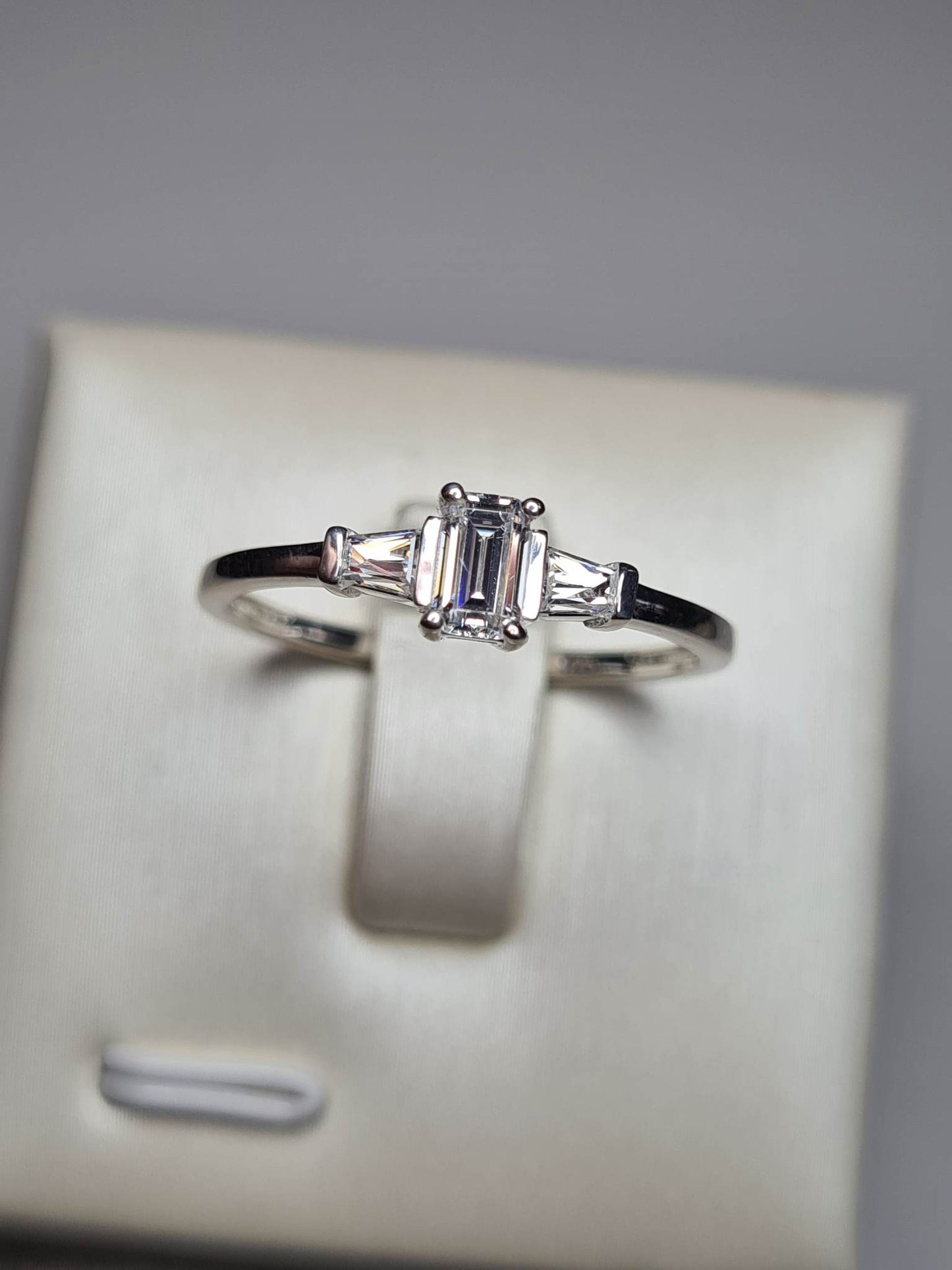 Swarovski Zirconia Octagon and taper baguette cut Ring Sterling Silver SIZES N , Q