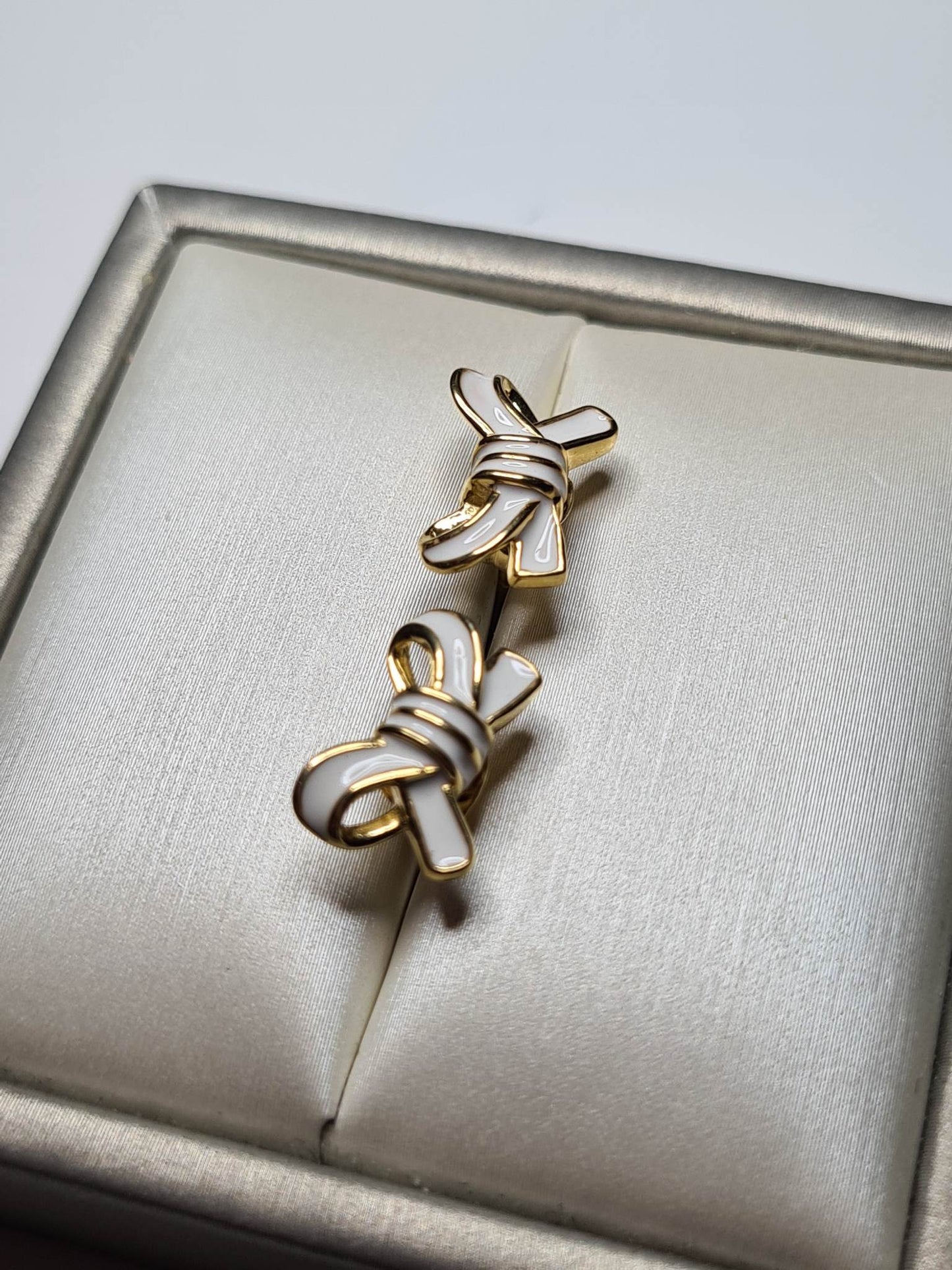 Bow Enamelled Stud Earrings in 14K Gold Plated Sterling Silver