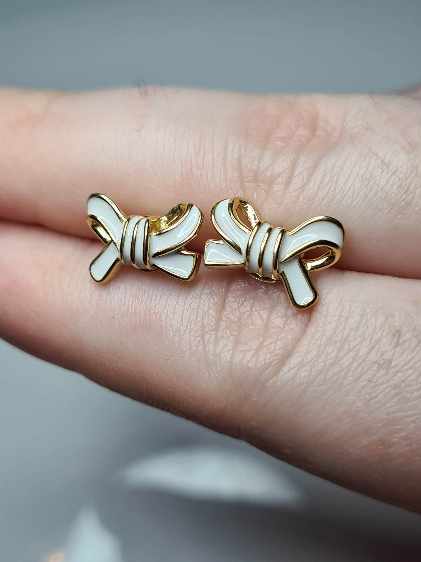 Bow Enamelled Stud Earrings in 14K Gold Plated Sterling Silver