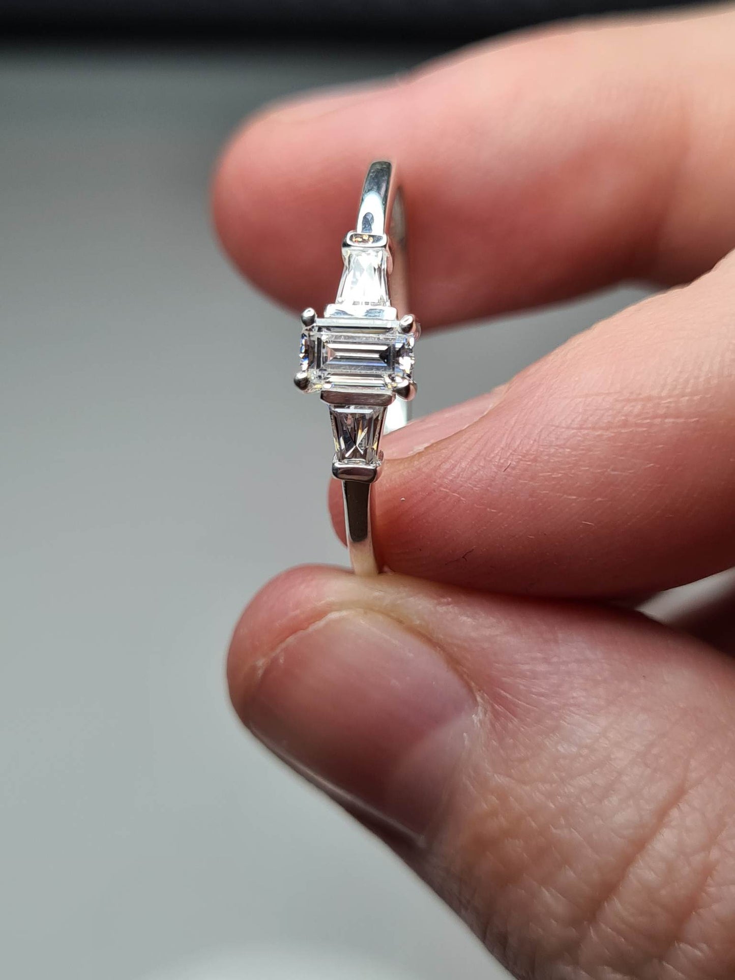 Swarovski Zirconia Octagon and taper baguette cut Ring Sterling Silver SIZES N , Q