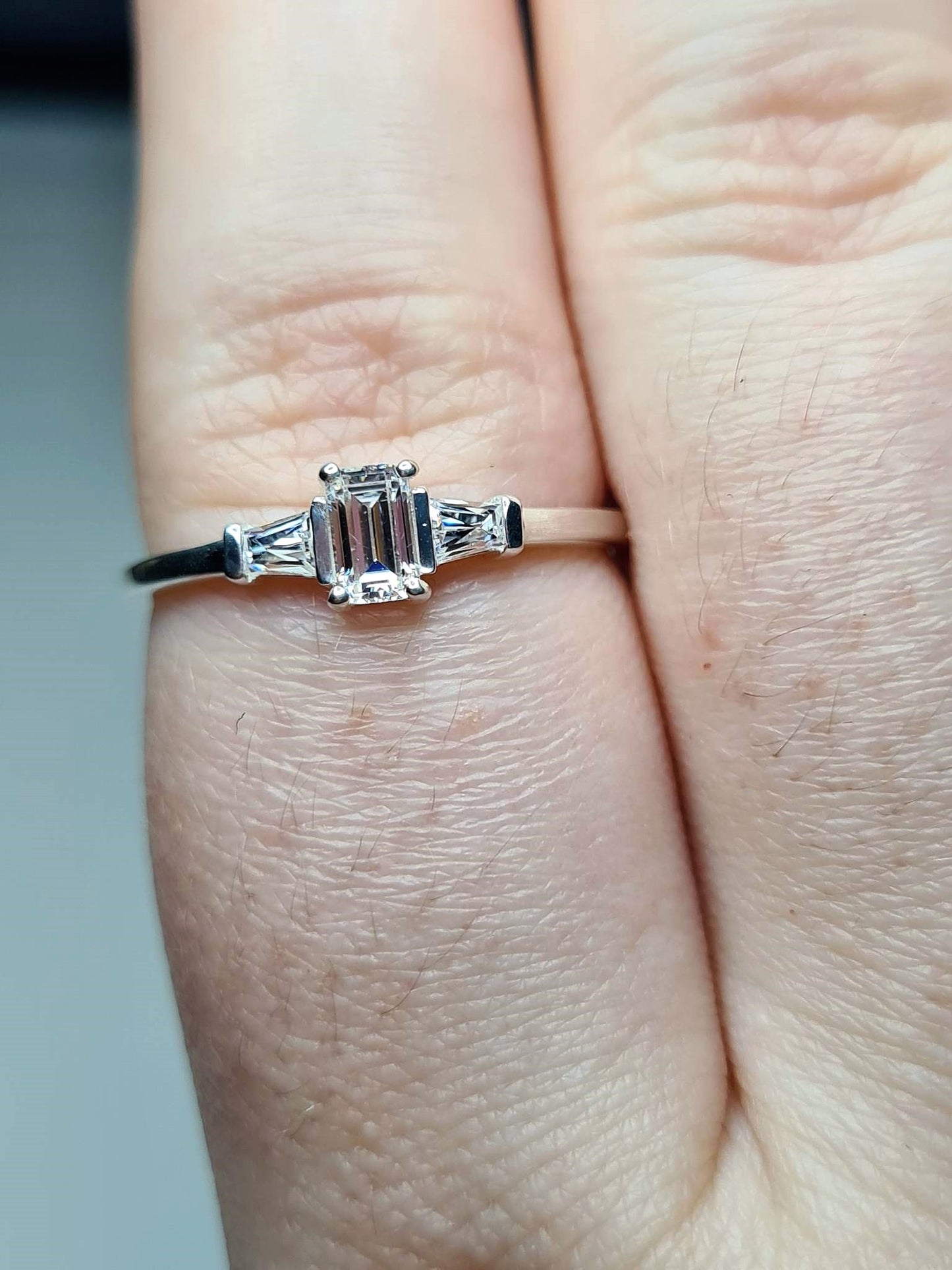 Swarovski Zirconia Octagon and taper baguette cut Ring Sterling Silver SIZES N , Q