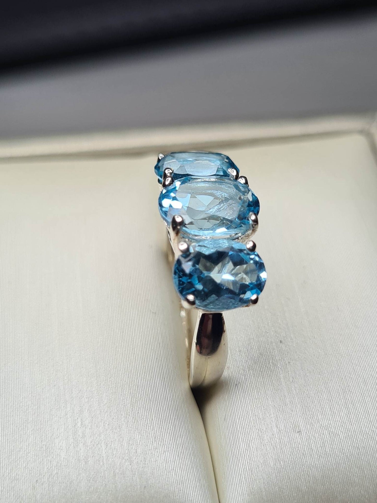 Sky Blue Topaz Trilogy Ring 925 sterling silver SIZE L