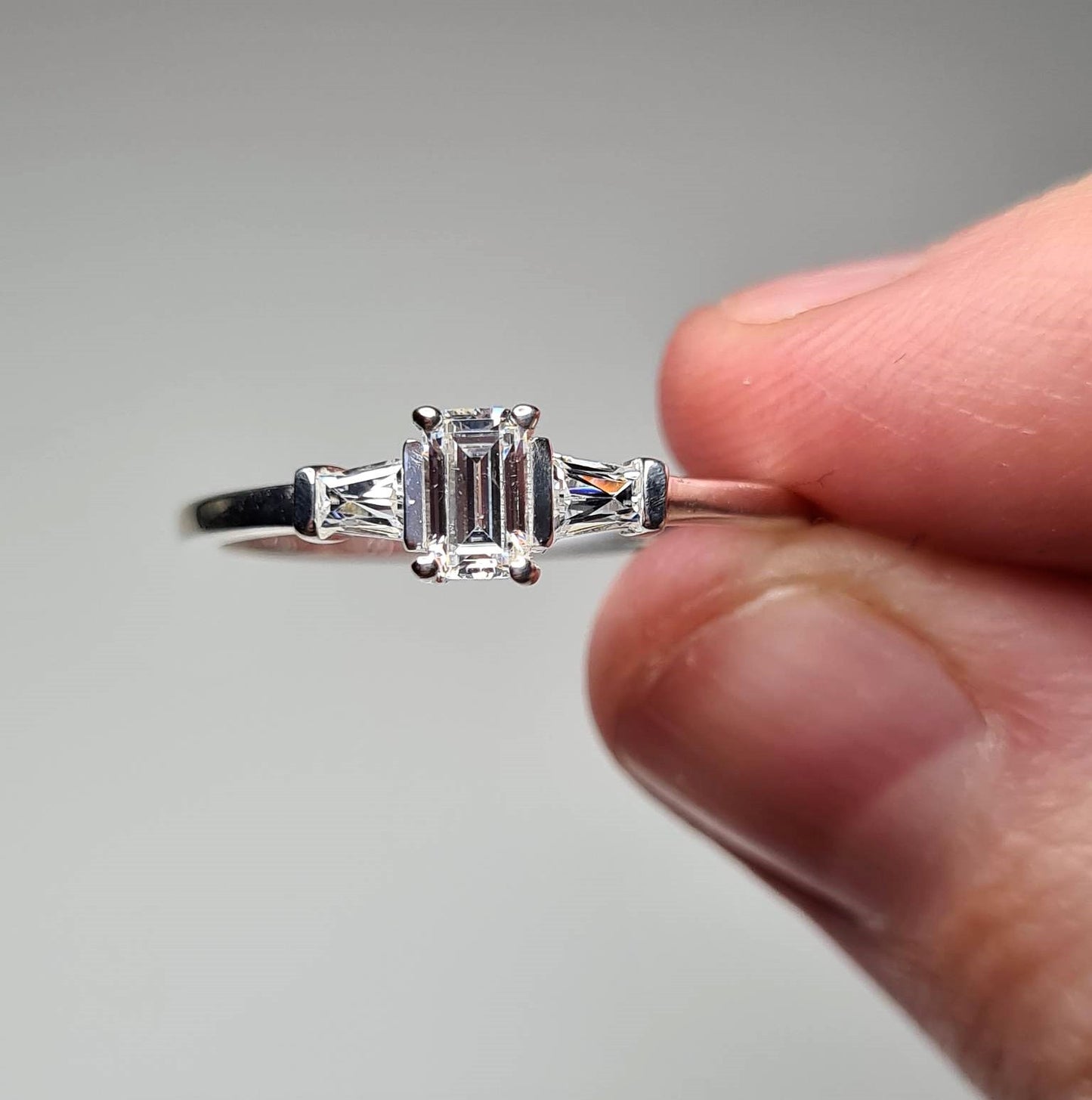 Swarovski Zirconia Octagon and taper baguette cut Ring Sterling Silver SIZES N , Q