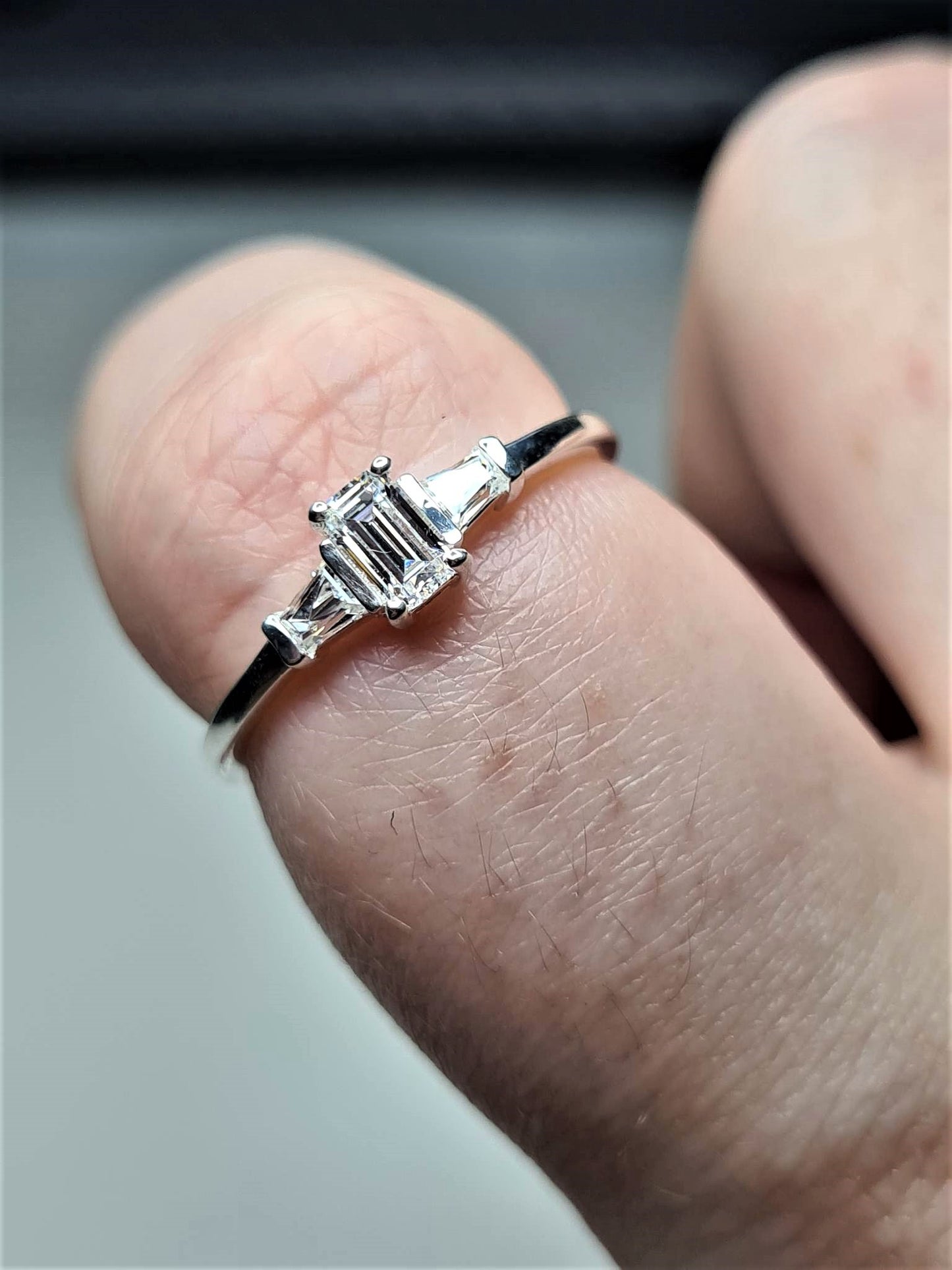 Swarovski Zirconia Octagon and taper baguette cut Ring Sterling Silver SIZES N , Q