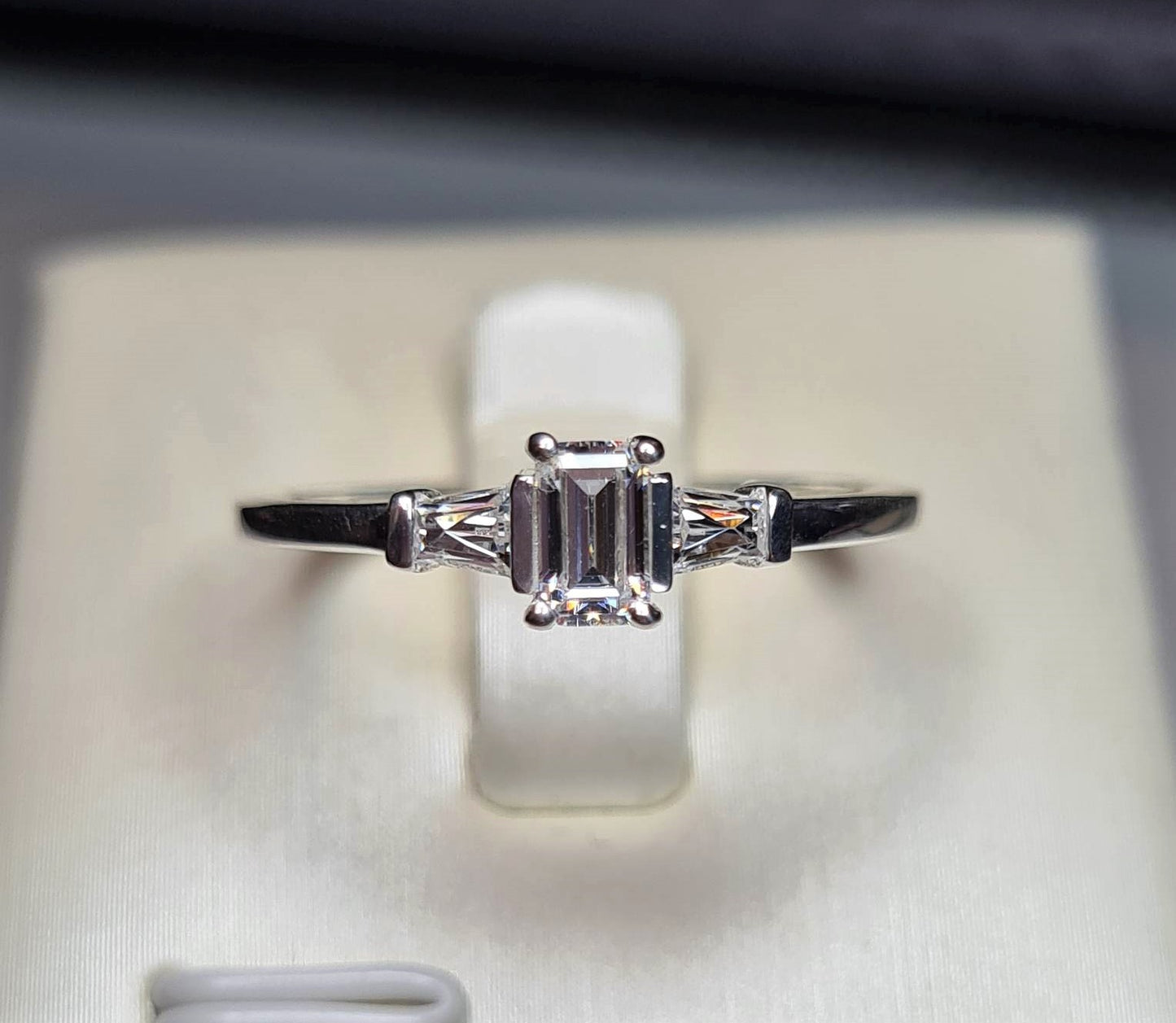 Swarovski Zirconia Octagon and taper baguette cut Ring Sterling Silver SIZES N , Q