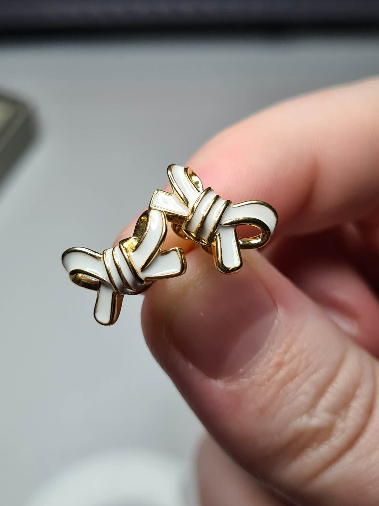 Bow Enamelled Stud Earrings in 14K Gold Plated Sterling Silver