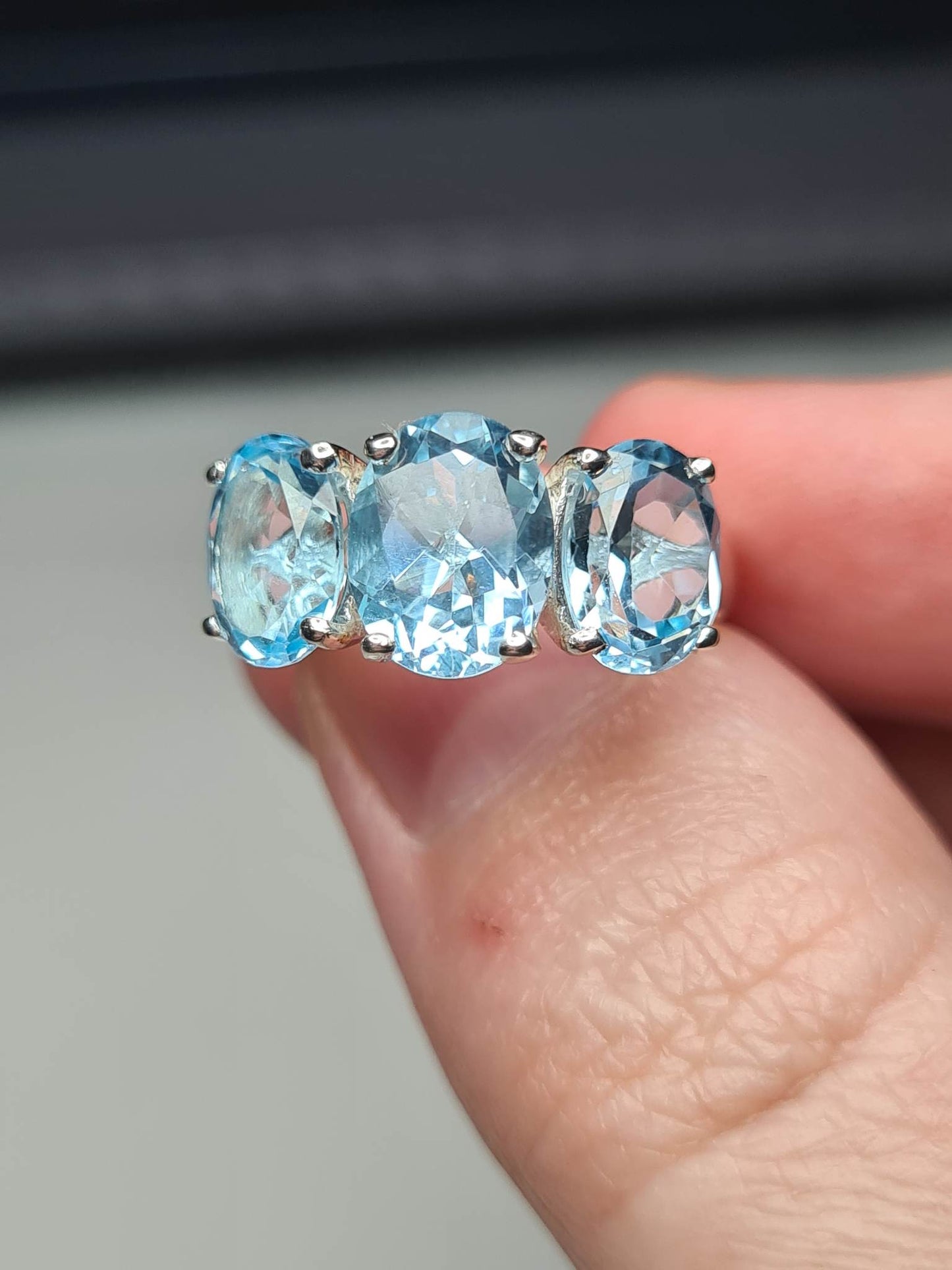 Sky Blue Topaz Trilogy Ring 925 sterling silver SIZE L