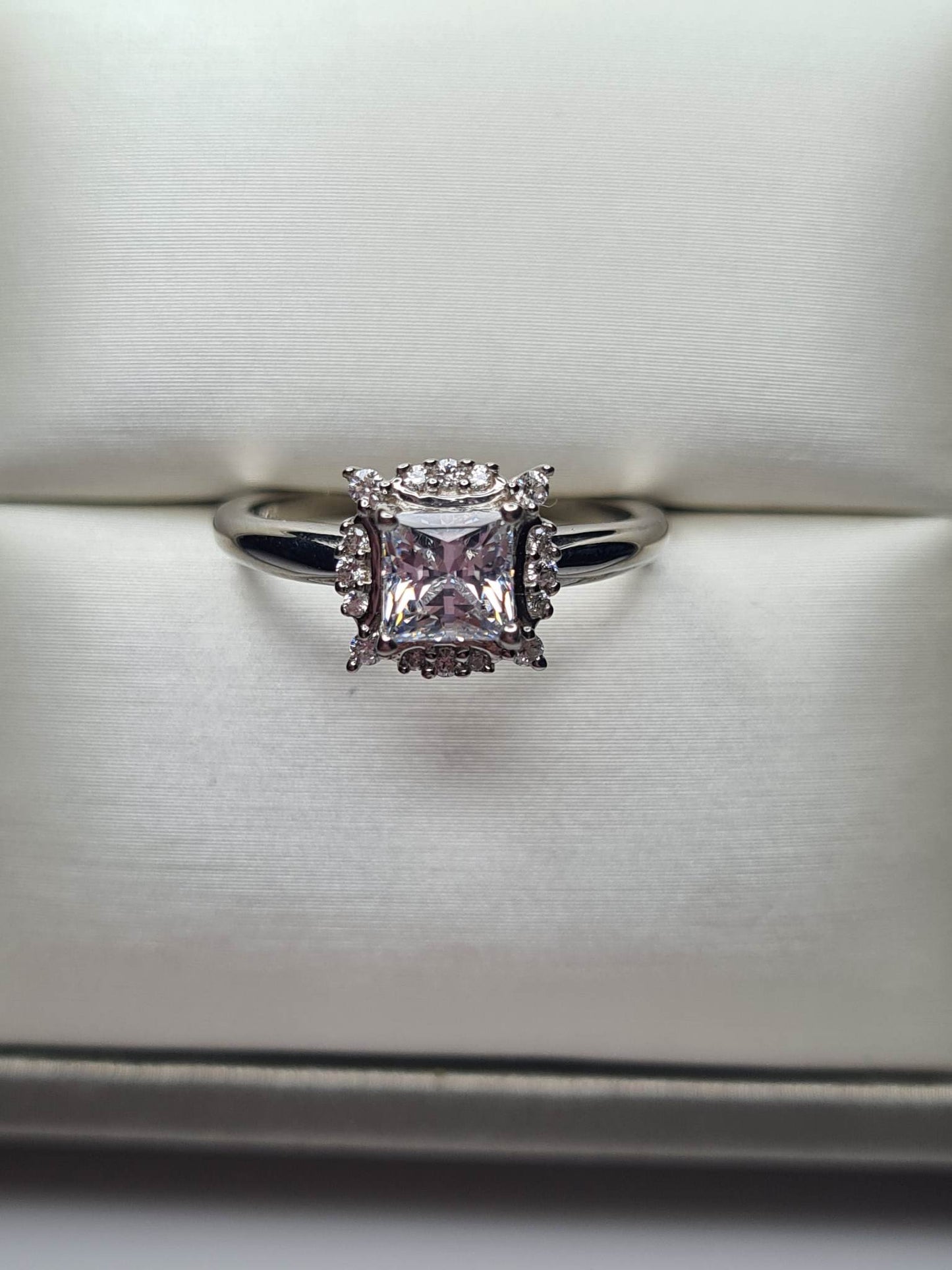 Swarovski Zirconia Princess Cut Halo Ring Sterling Silver SIZE M