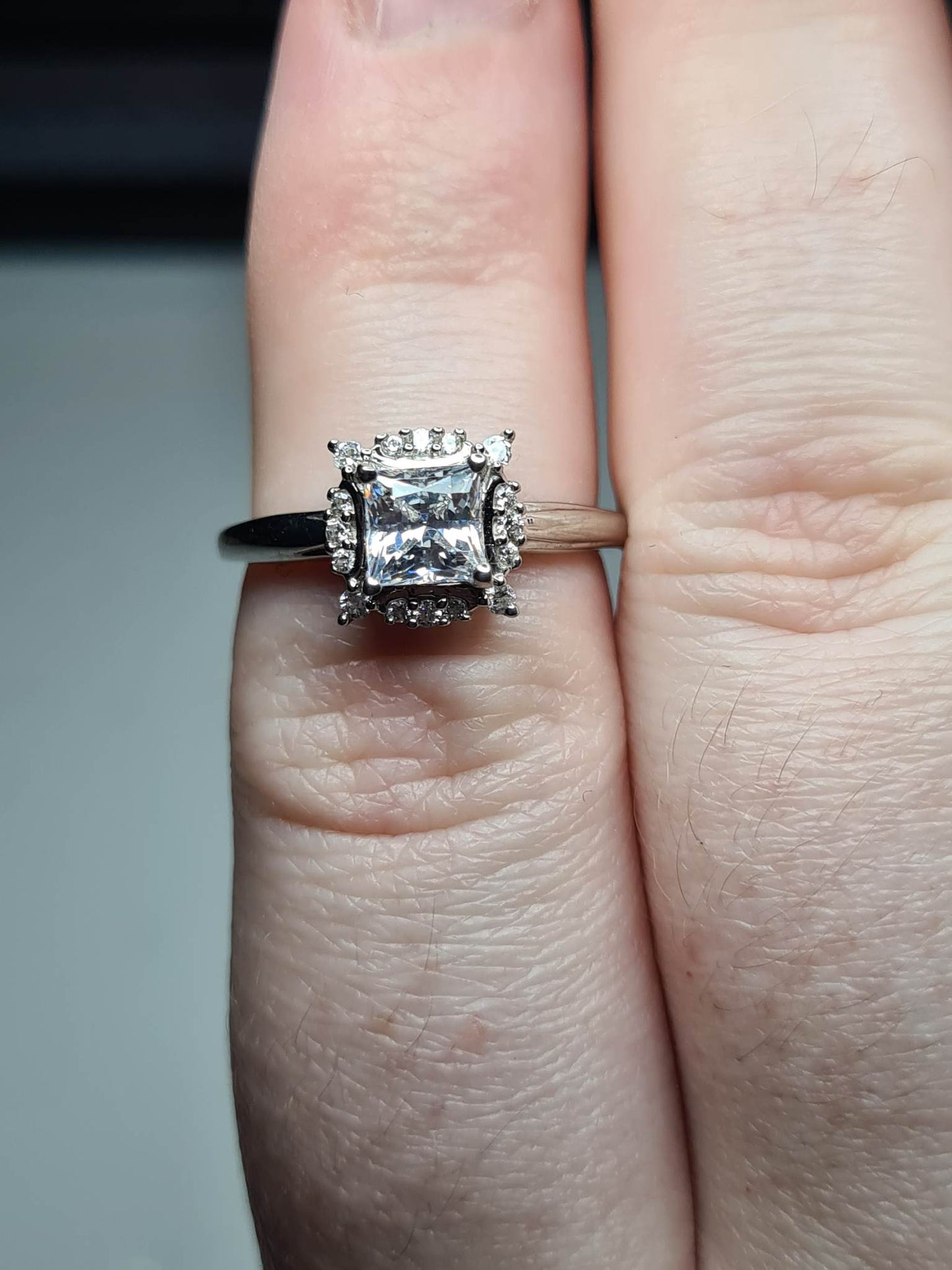 Swarovski Zirconia Princess Cut Halo Ring Sterling Silver SIZE M