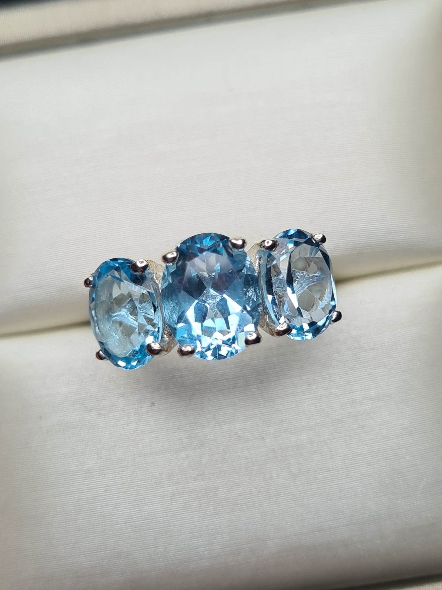 Sky Blue Topaz Trilogy Ring 925 sterling silver SIZE L