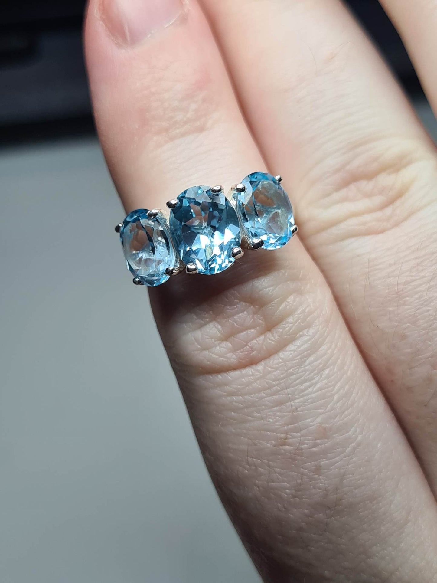Sky Blue Topaz Trilogy Ring 925 sterling silver SIZE L
