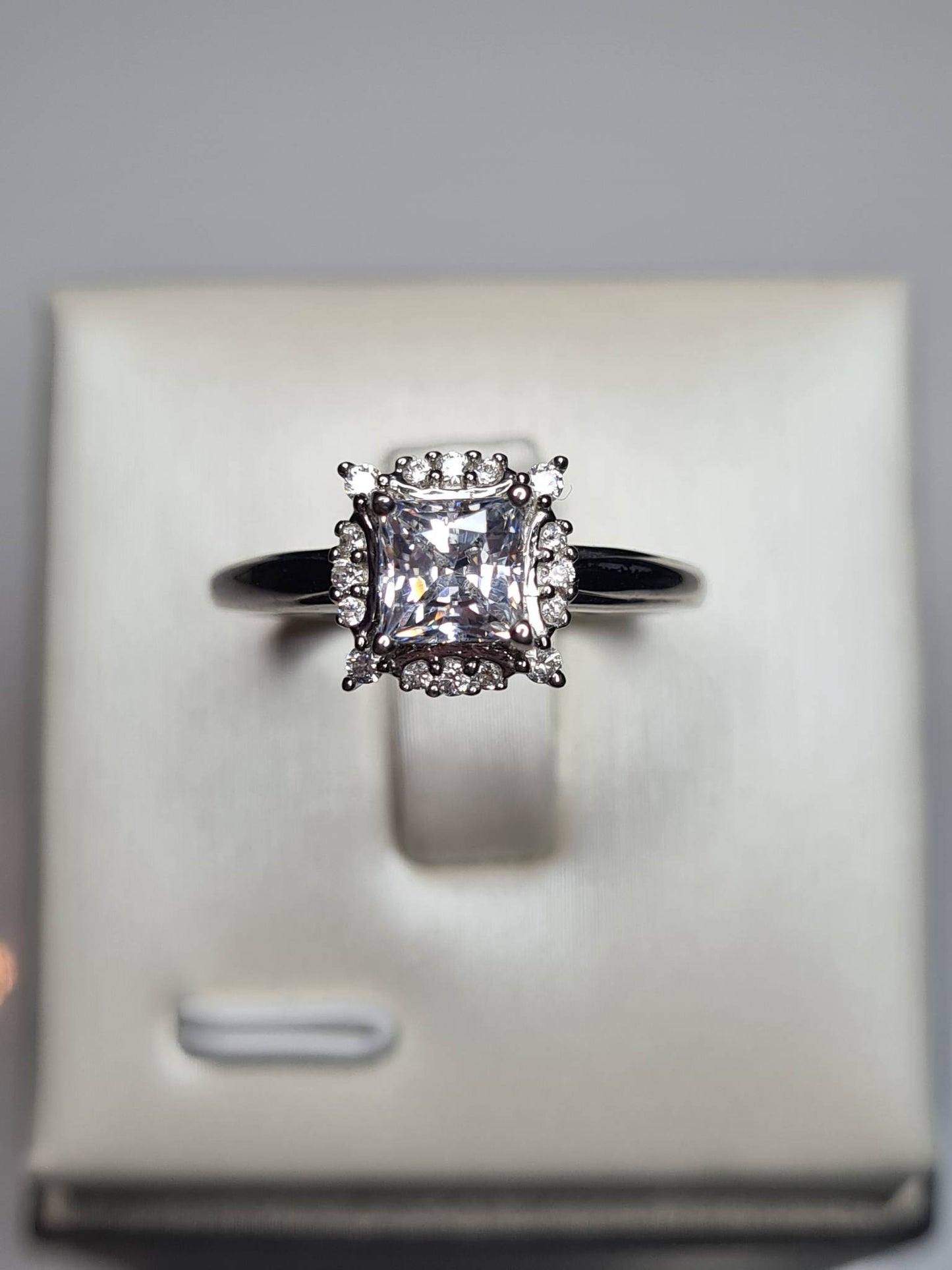 Swarovski Zirconia Princess Cut Halo Ring Sterling Silver SIZE M