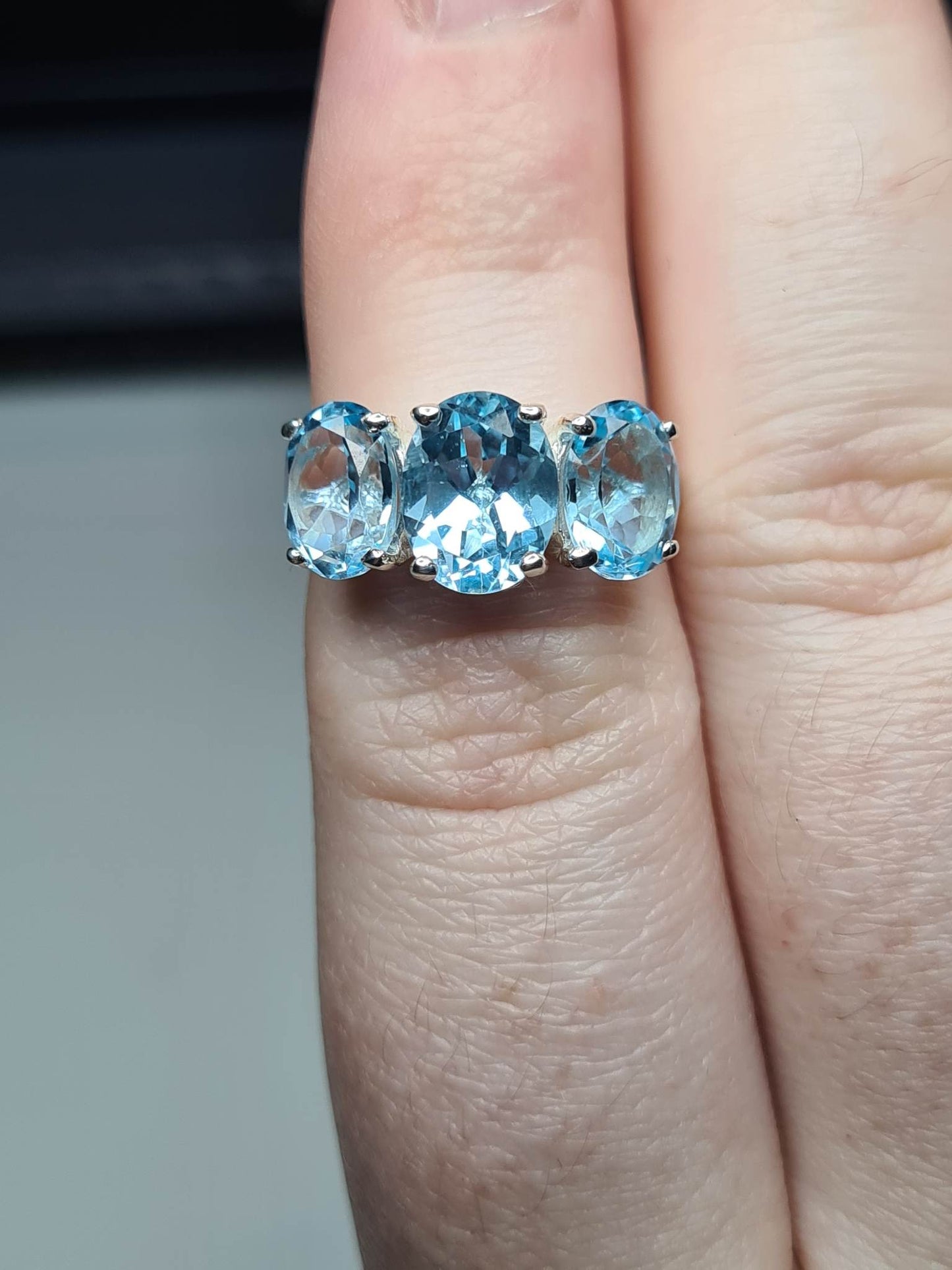 Sky Blue Topaz Trilogy Ring 925 sterling silver SIZE L