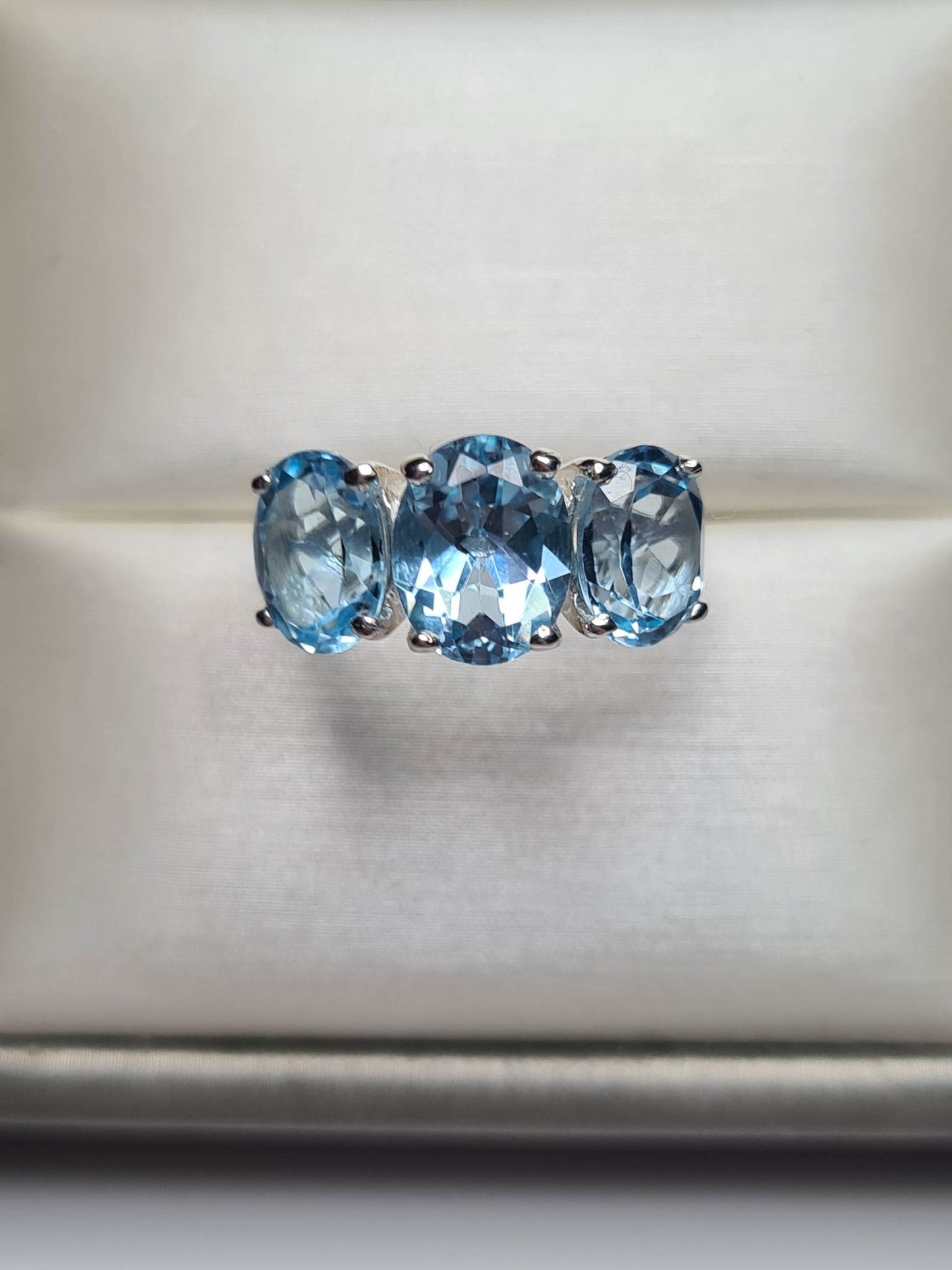Sky Blue Topaz Trilogy Ring 925 sterling silver SIZE L