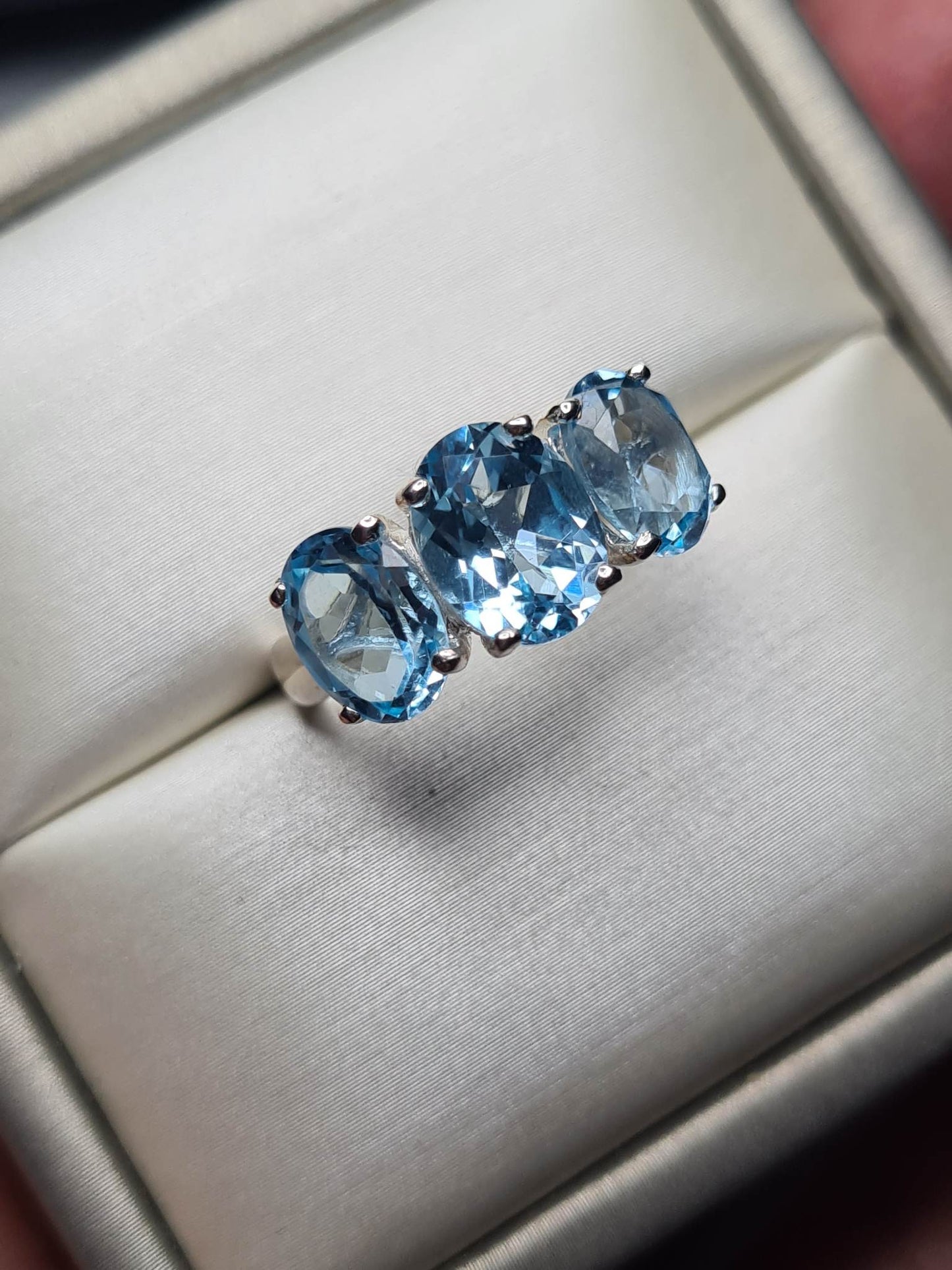 Sky Blue Topaz Trilogy Ring 925 sterling silver SIZE L