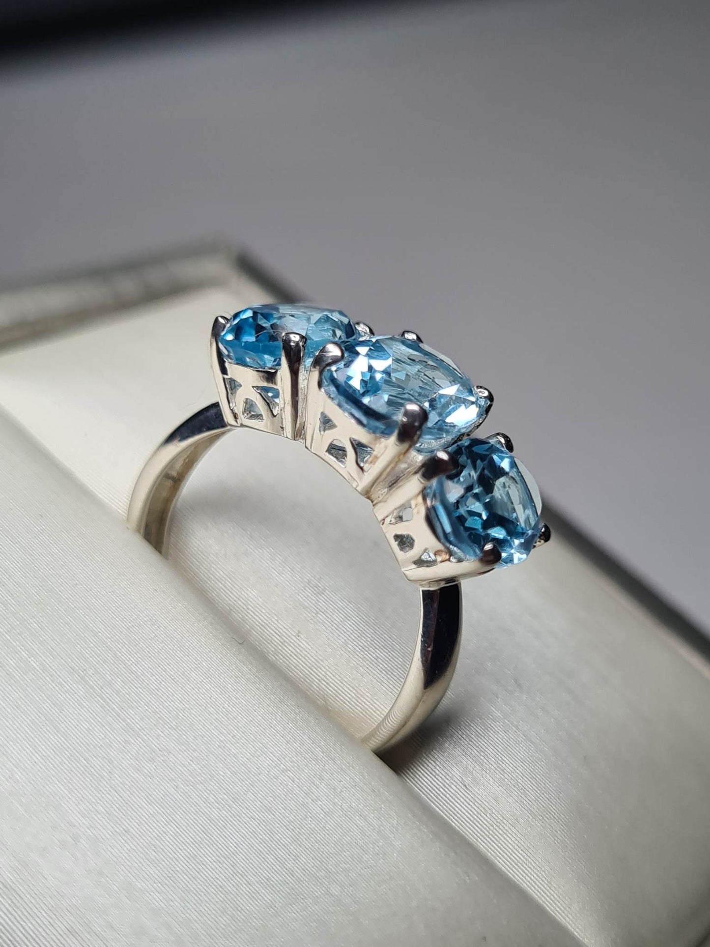 Sky Blue Topaz Trilogy Ring 925 sterling silver SIZE L
