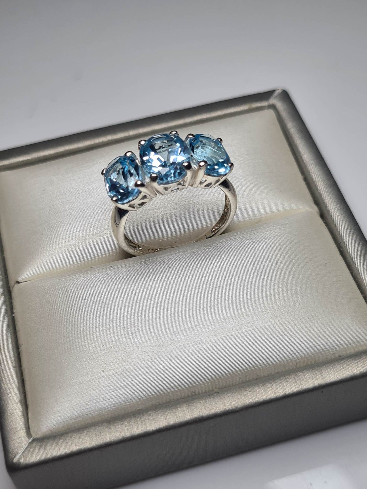 Sky Blue Topaz Trilogy Ring 925 sterling silver SIZE L