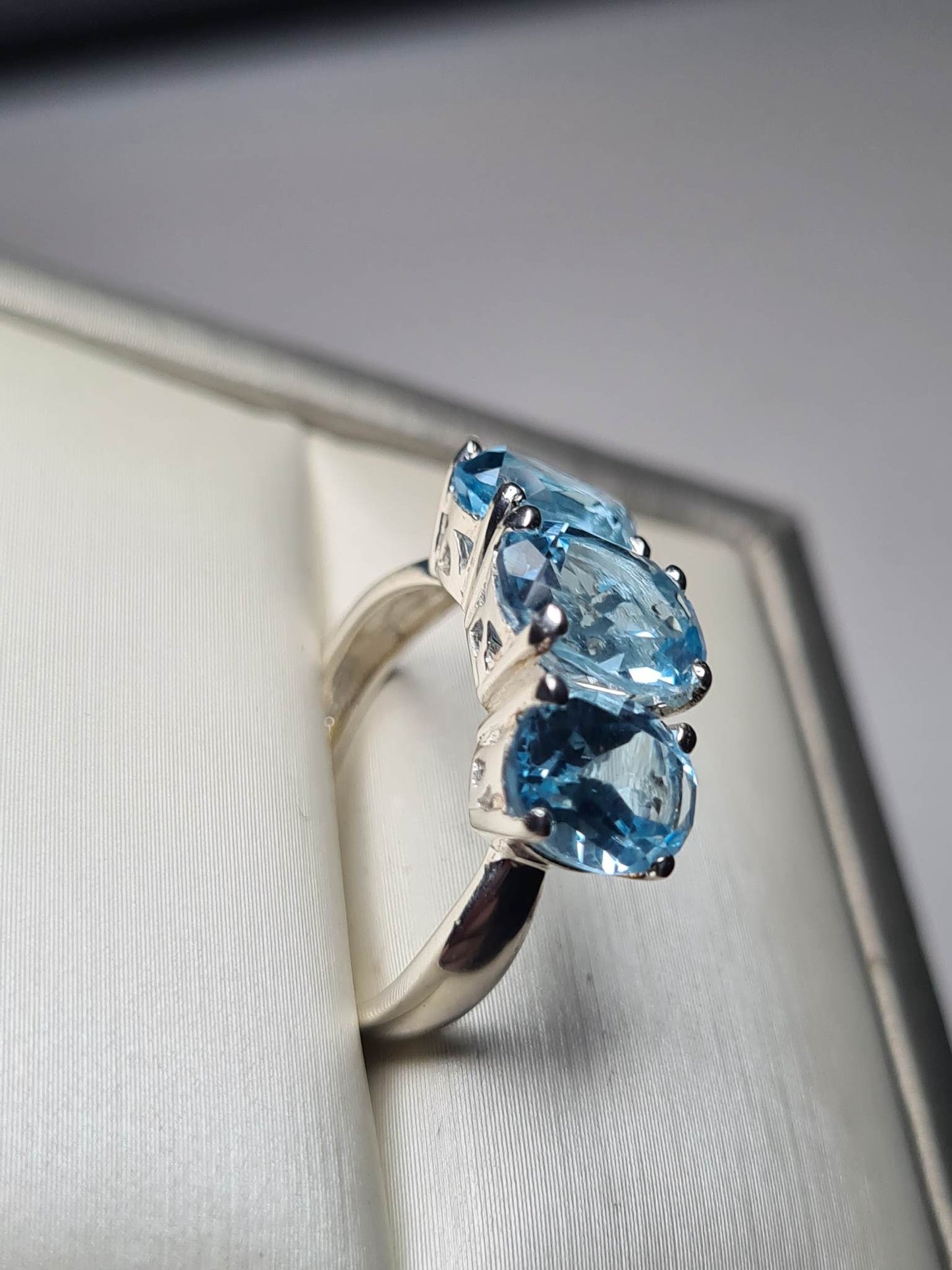 Sky Blue Topaz Trilogy Ring 925 sterling silver SIZE L