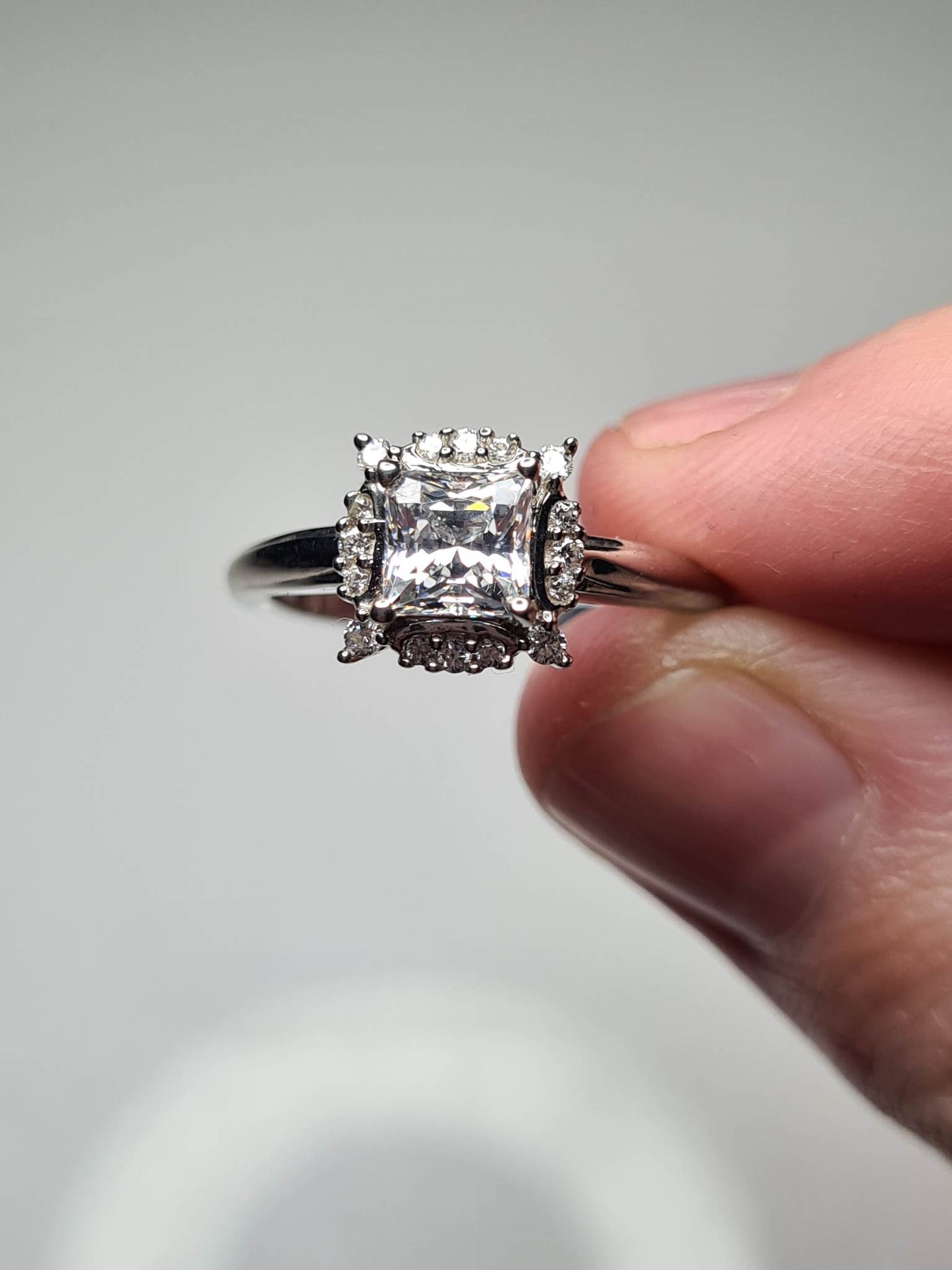 Swarovski Zirconia Princess Cut Halo Ring Sterling Silver SIZE M