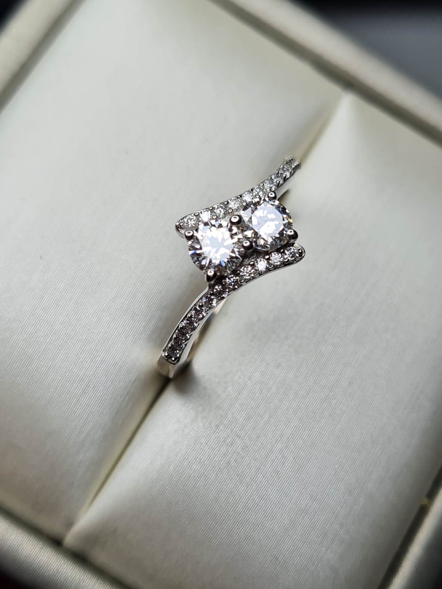 Moissanite Bypass Ring in 925 Sterling Silver SIZE L